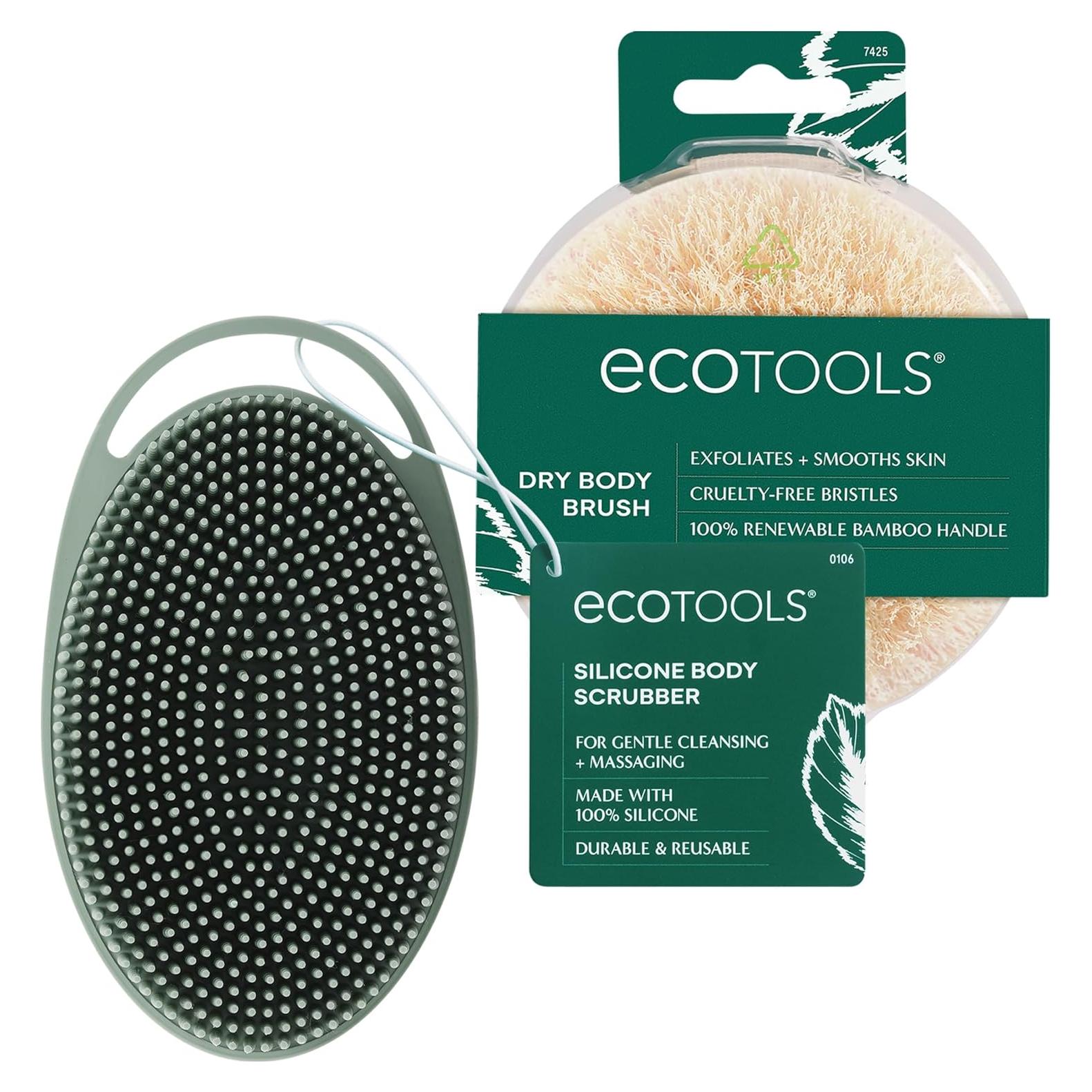 Cepillo Corporal Seco EcoTools + Exfoliante Silicona Verde
