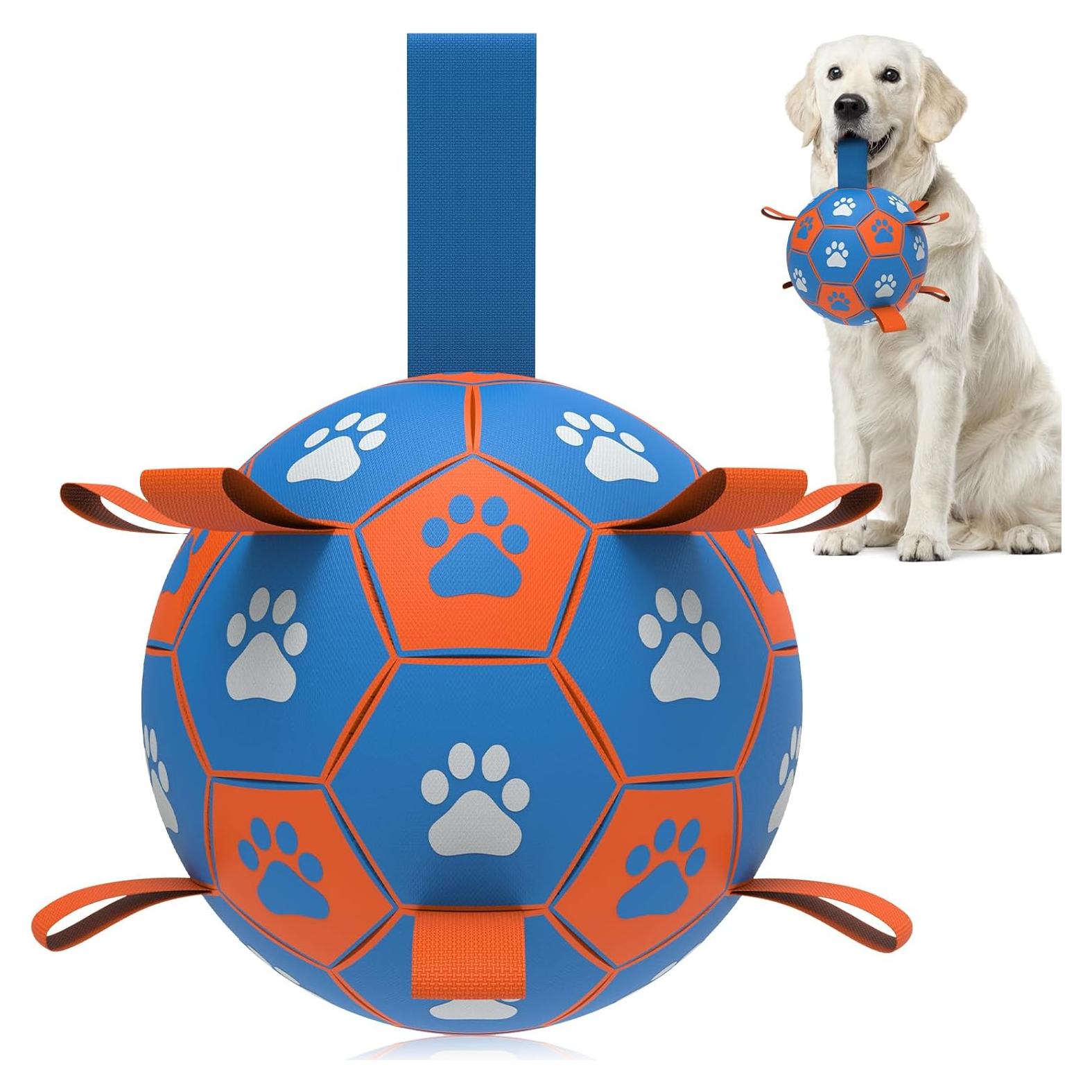 QDAN Balón de Fútbol para Perros Grande Azul Naranja