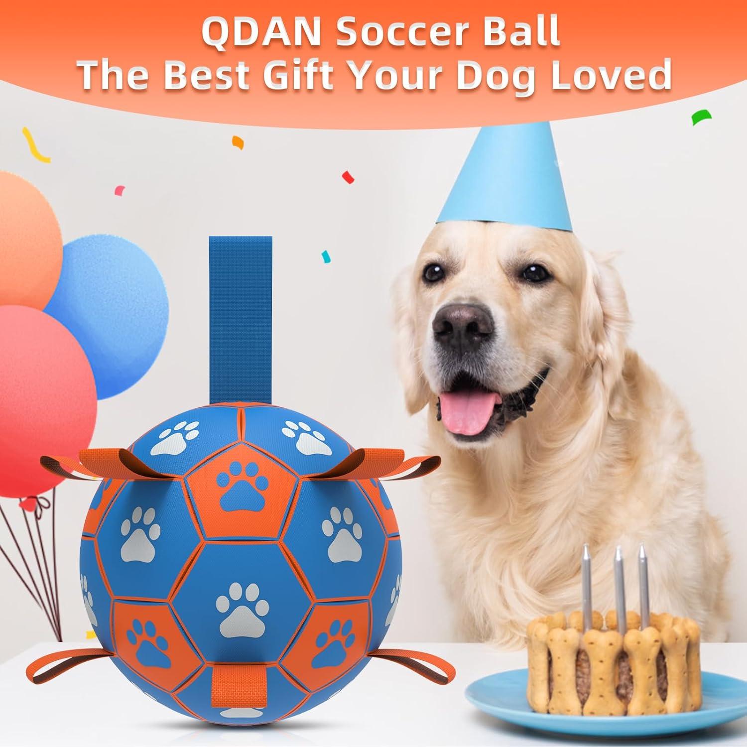 QDAN Balón de Fútbol para Perros Grande Azul Naranja