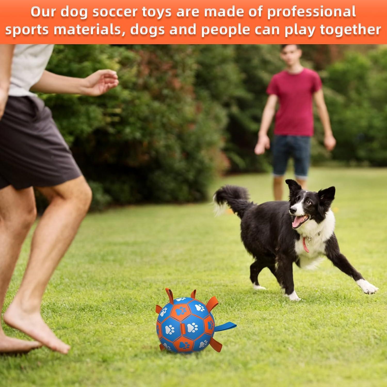 QDAN Balón de Fútbol para Perros Grande Azul Naranja