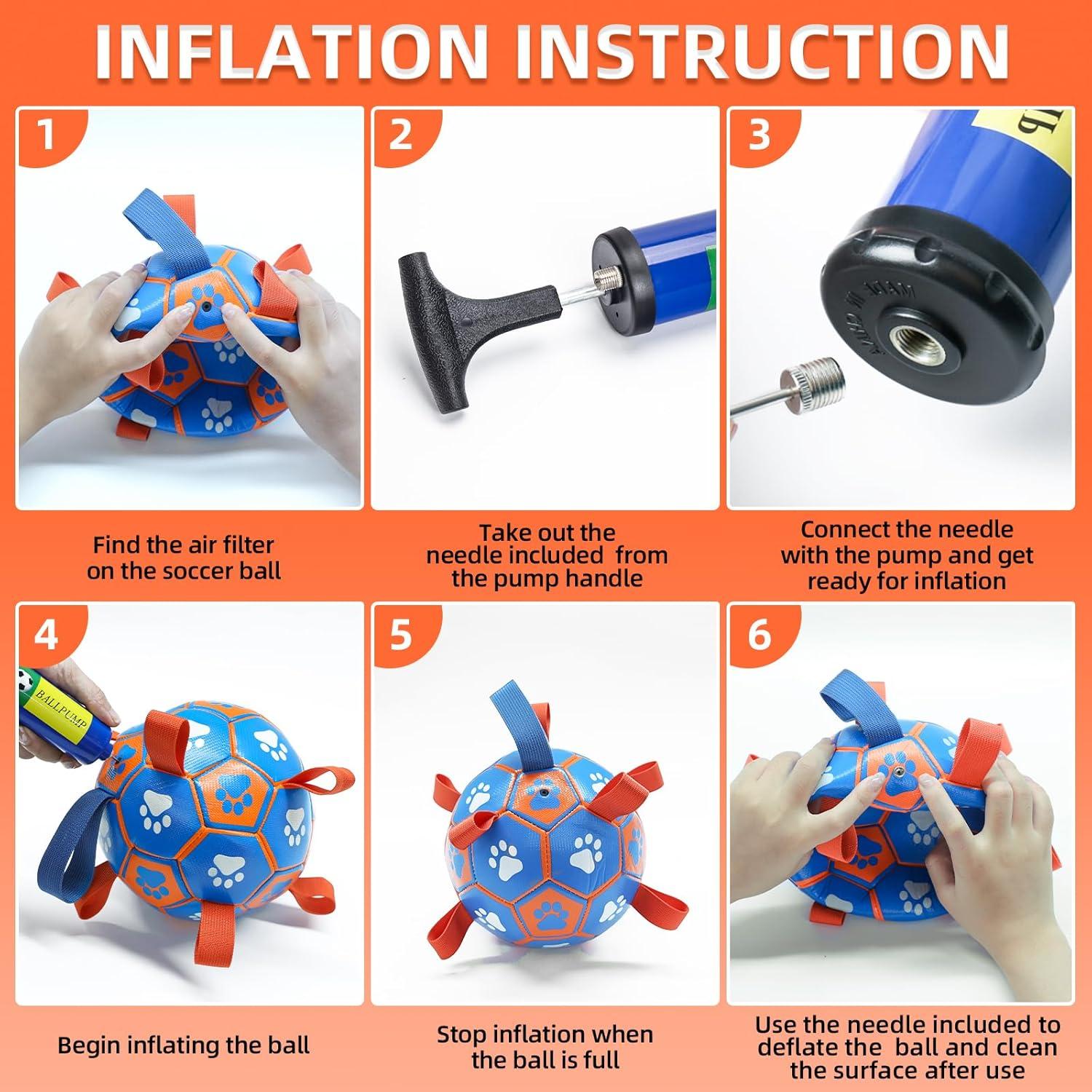 QDAN Balón de Fútbol para Perros Grande Azul Naranja