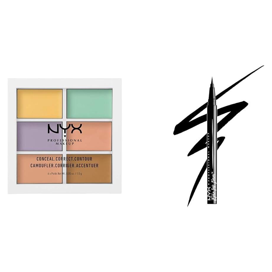 Paquete Paleta Corrector Color 6 Tonos + Delineador Epic Ink NYX