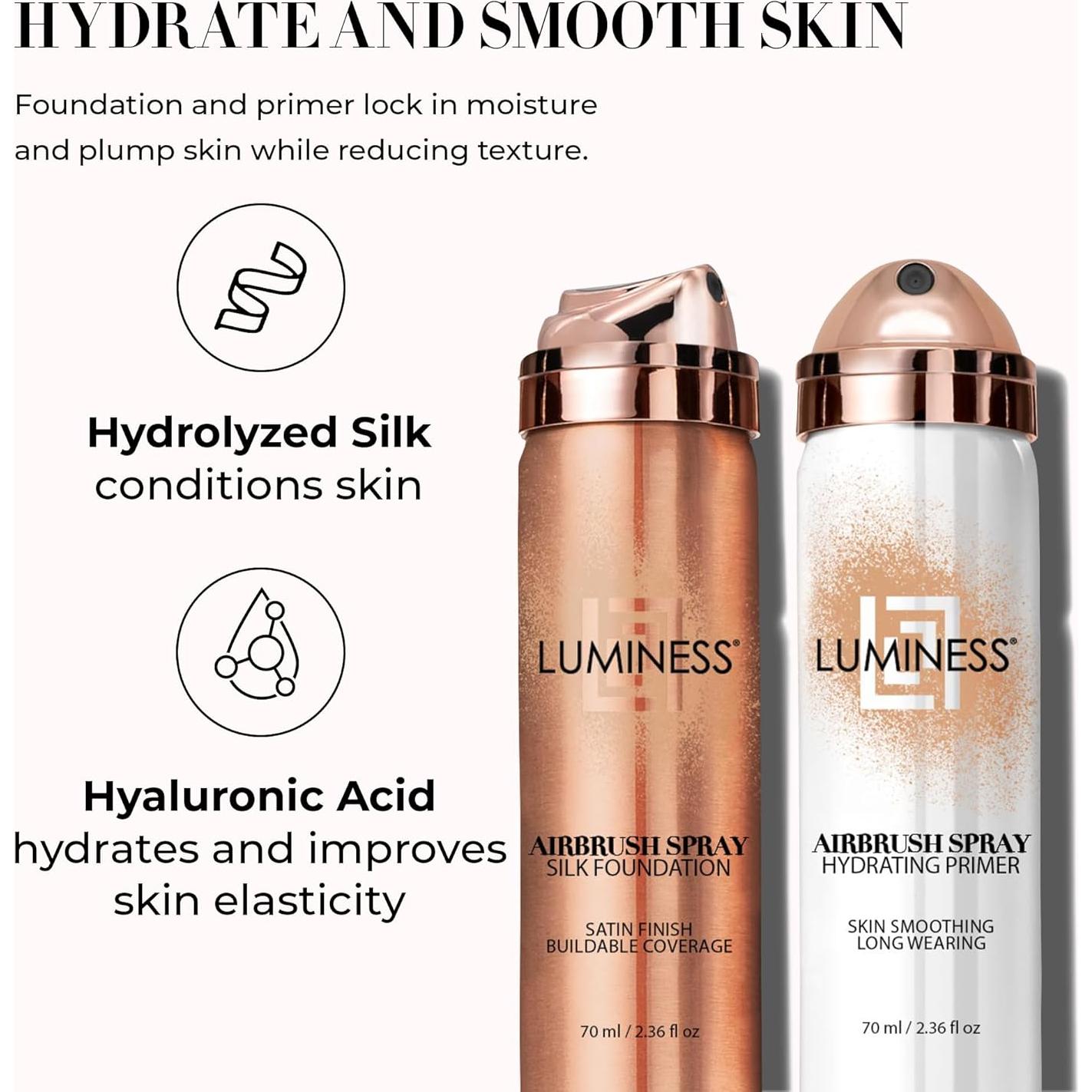 LUMINESS Kit Spray de Base de Seda y Primer Hidratante - Tono Medio Cálido