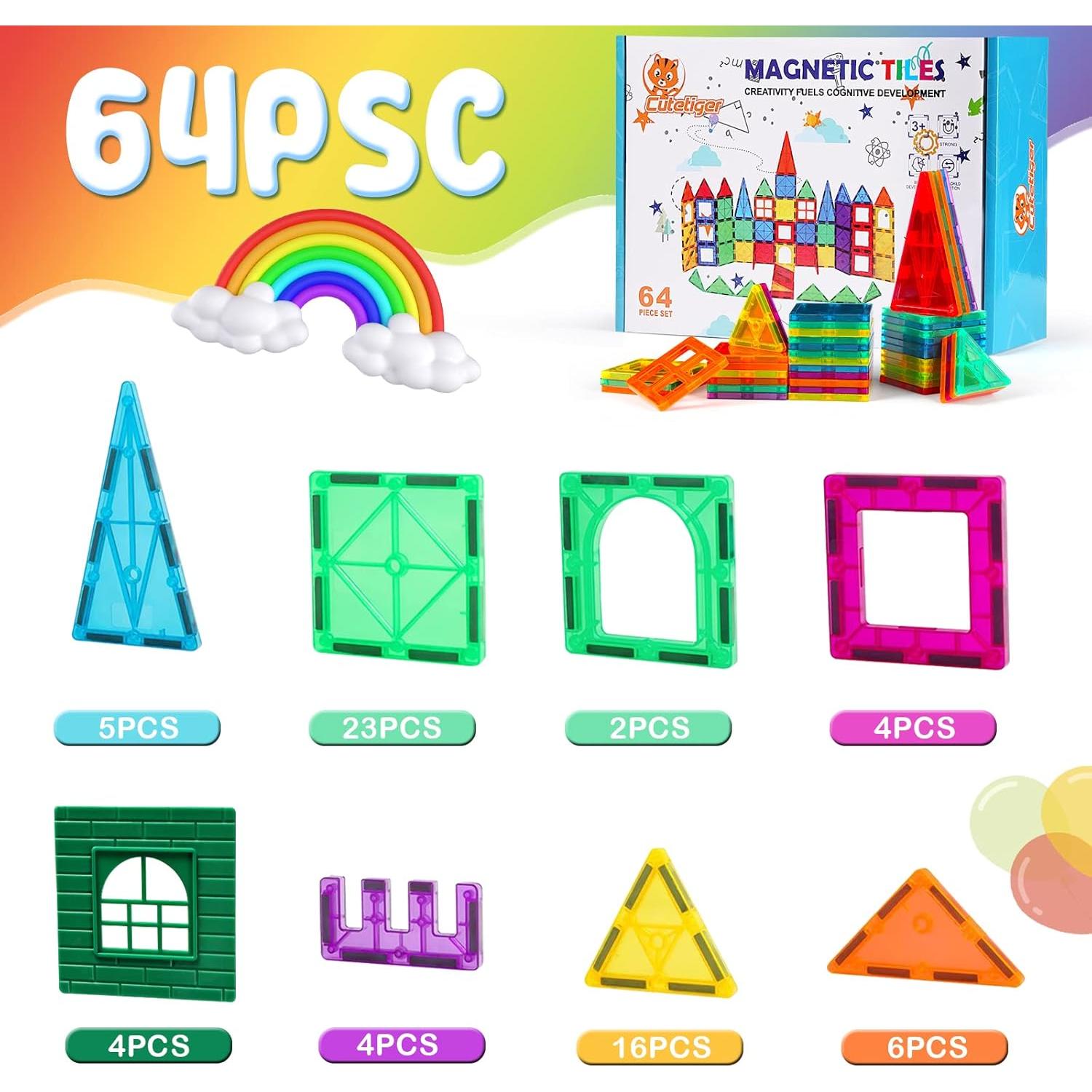 Azulejos Magnéticos CuteTiger 64PCS Juguetes STEM 21.7x11.7cm