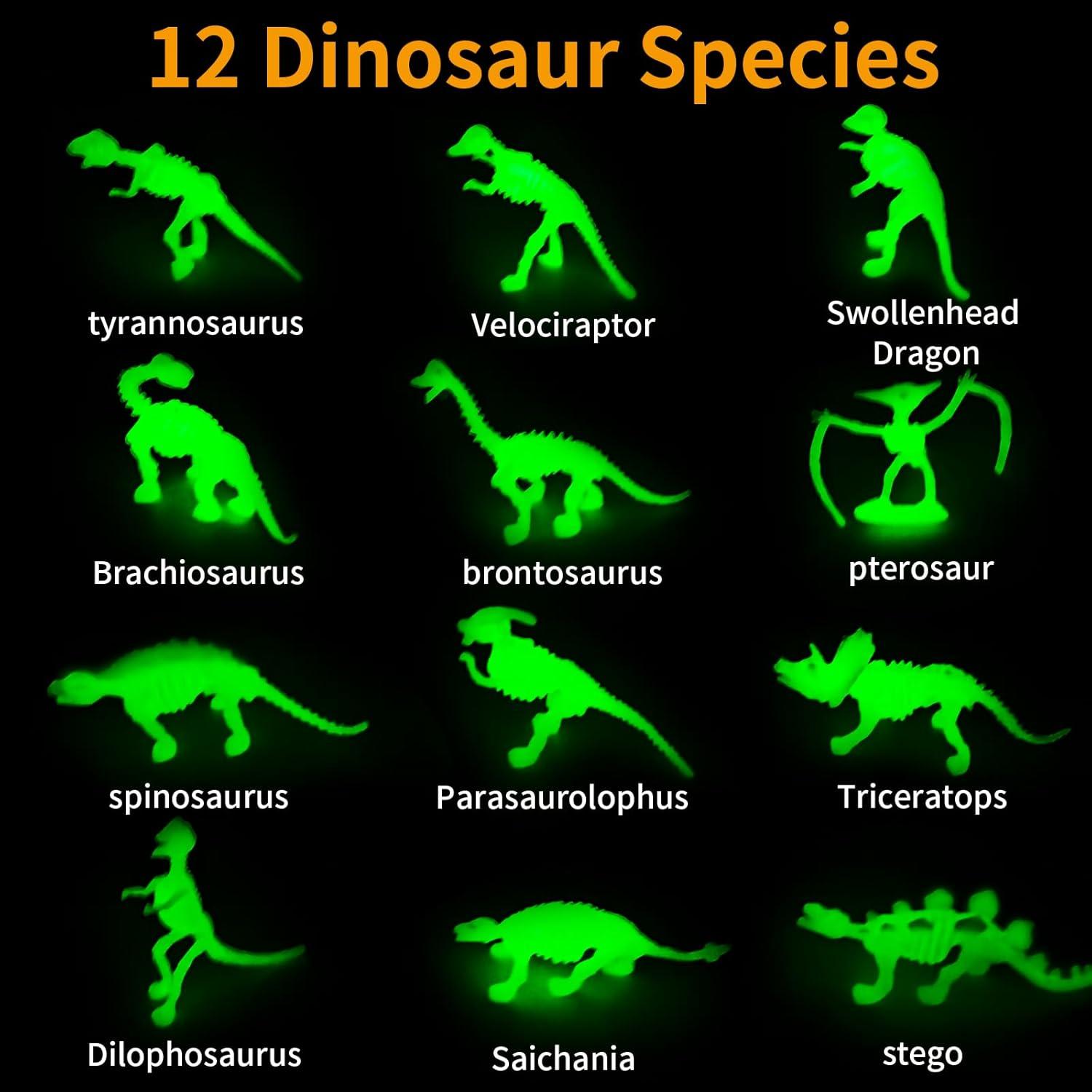 HAPTIME 12 Figuras de Dinosaurios Brillantes - Juguetes para Niños