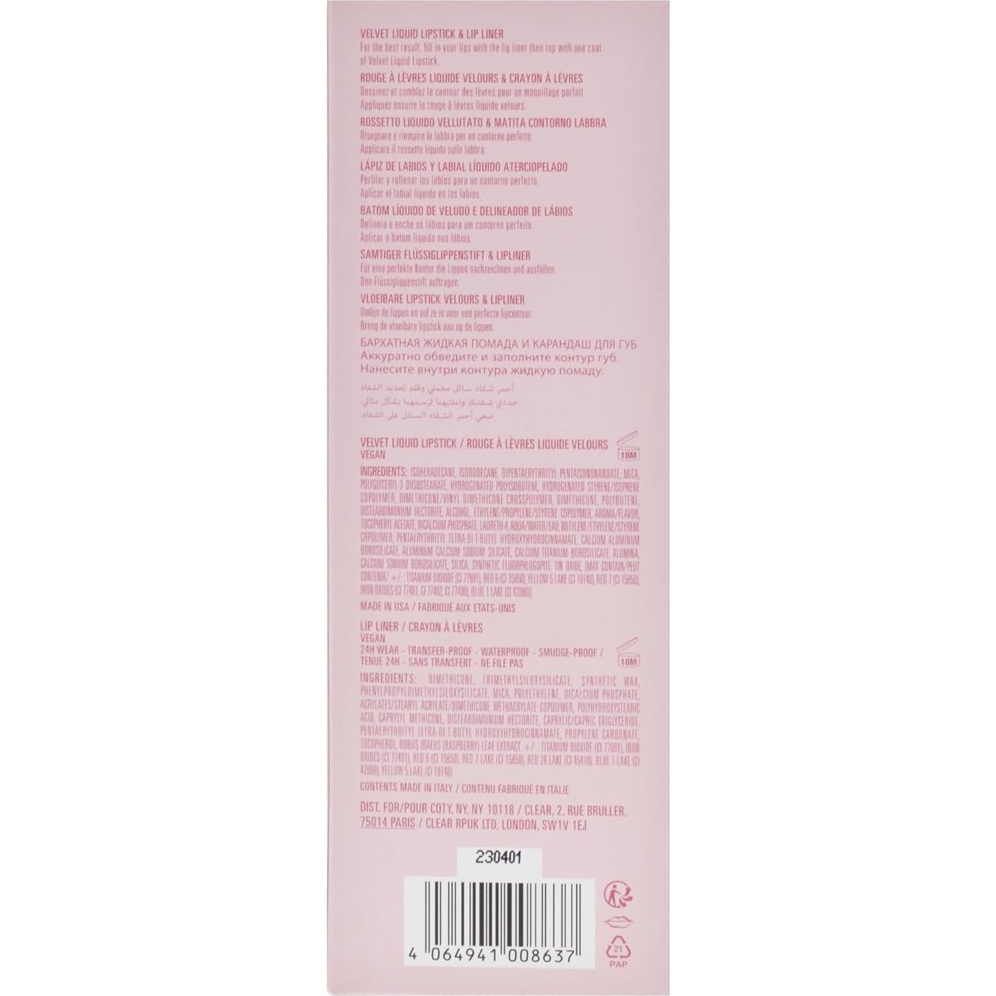 Kit de Labios Velvet Kylie Cosmetics 203 Chica de Fiesta - 2 Piezas