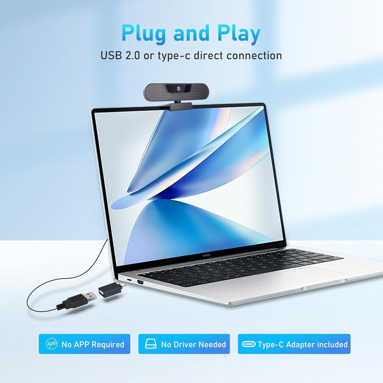 Cámara Web 4K VIZOLINK W8GS con 4 Micrófonos y Trípode