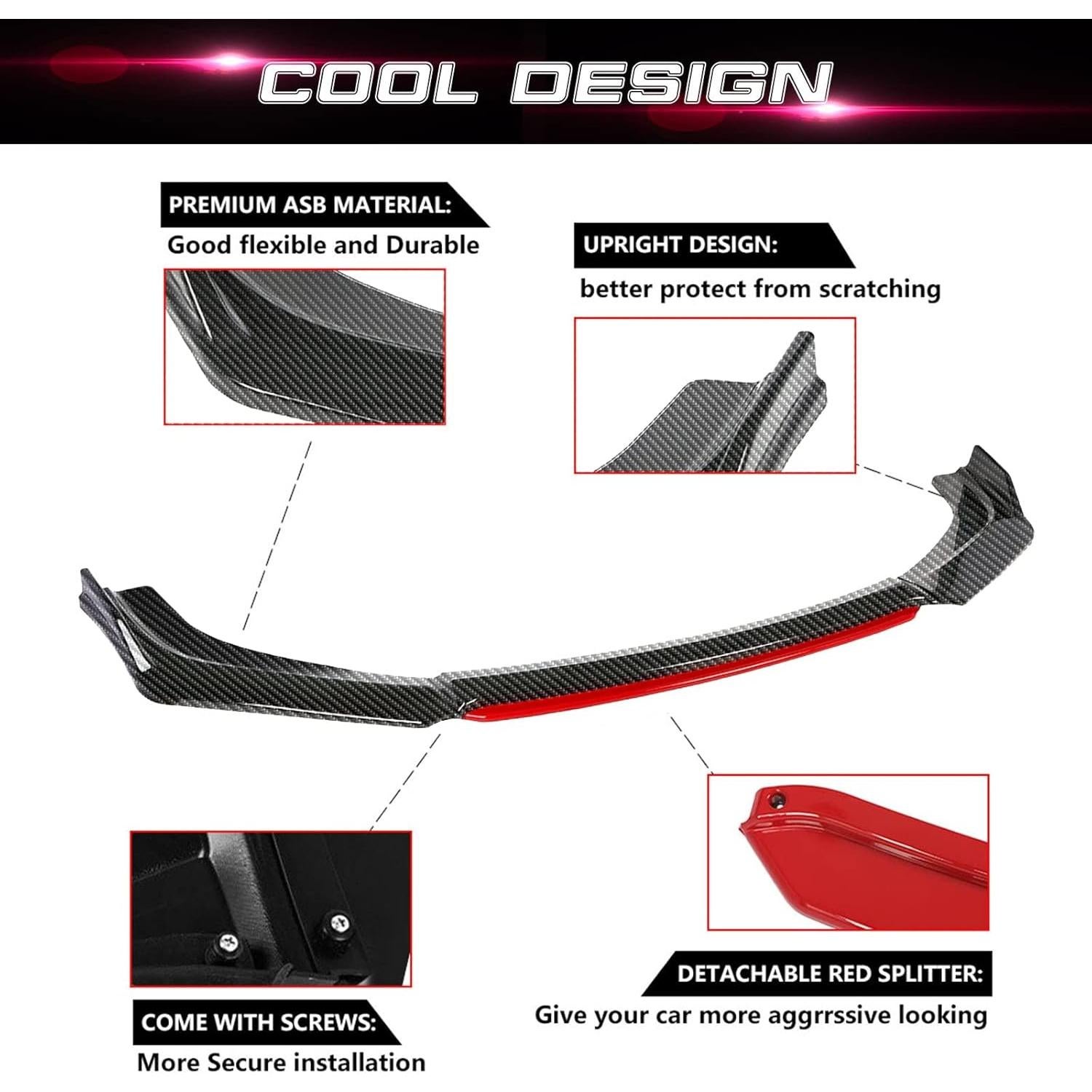 Labio Parachoques Frontal Xotic Tech Carbono Negro Rojo 2.04kg