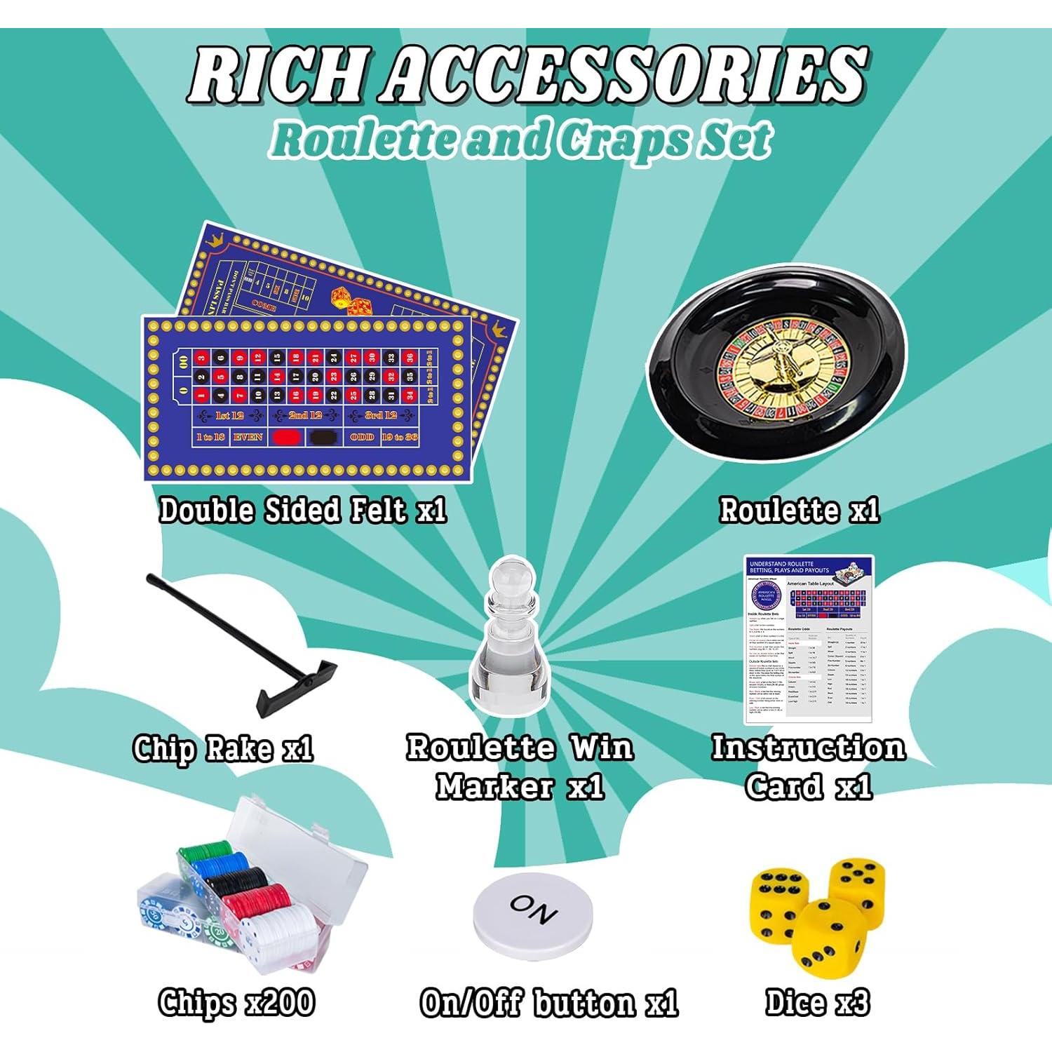 Juego de Ruleta y Craps Extguds con Tapete Doble Cara 120x60cm