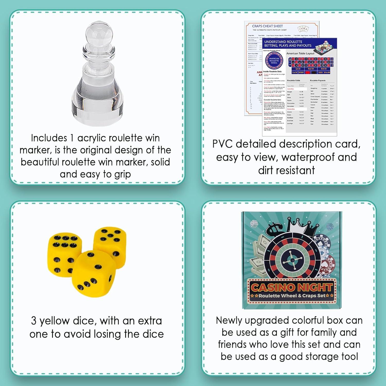 Juego de Ruleta y Craps Extguds con Tapete Doble Cara 120x60cm