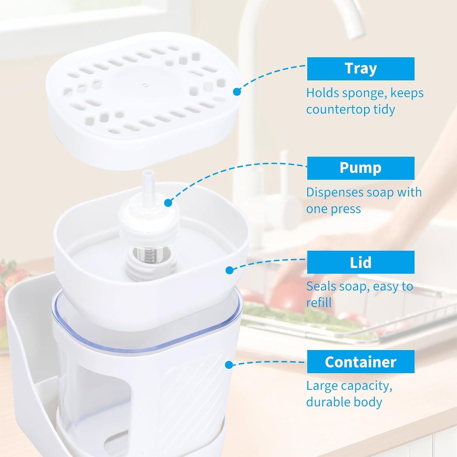 Dispensador de Jabón 2 en 1 Fevbcnrj Blanco con Soporte