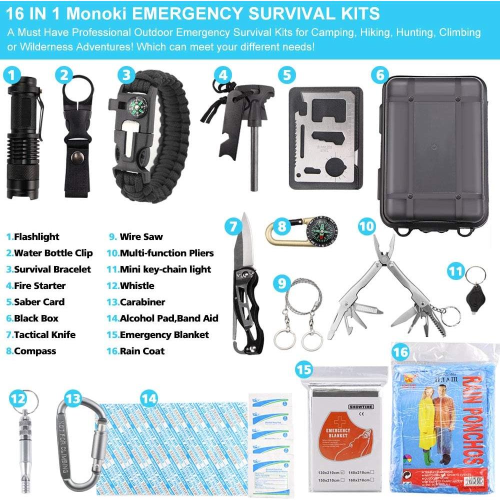 Kit de Supervivencia EMDMAK 16 en 1 para Camping y Emergencias