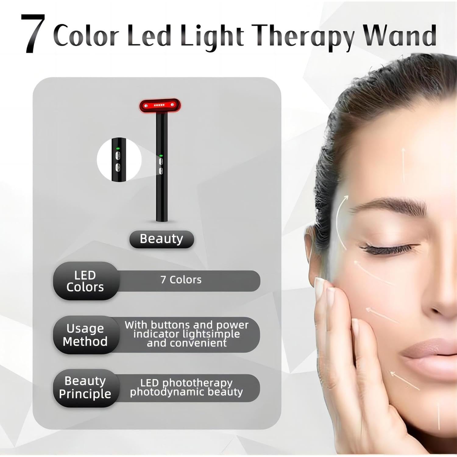 Varita Facial LED 7 Colores - Cuidado de Piel - Negro
