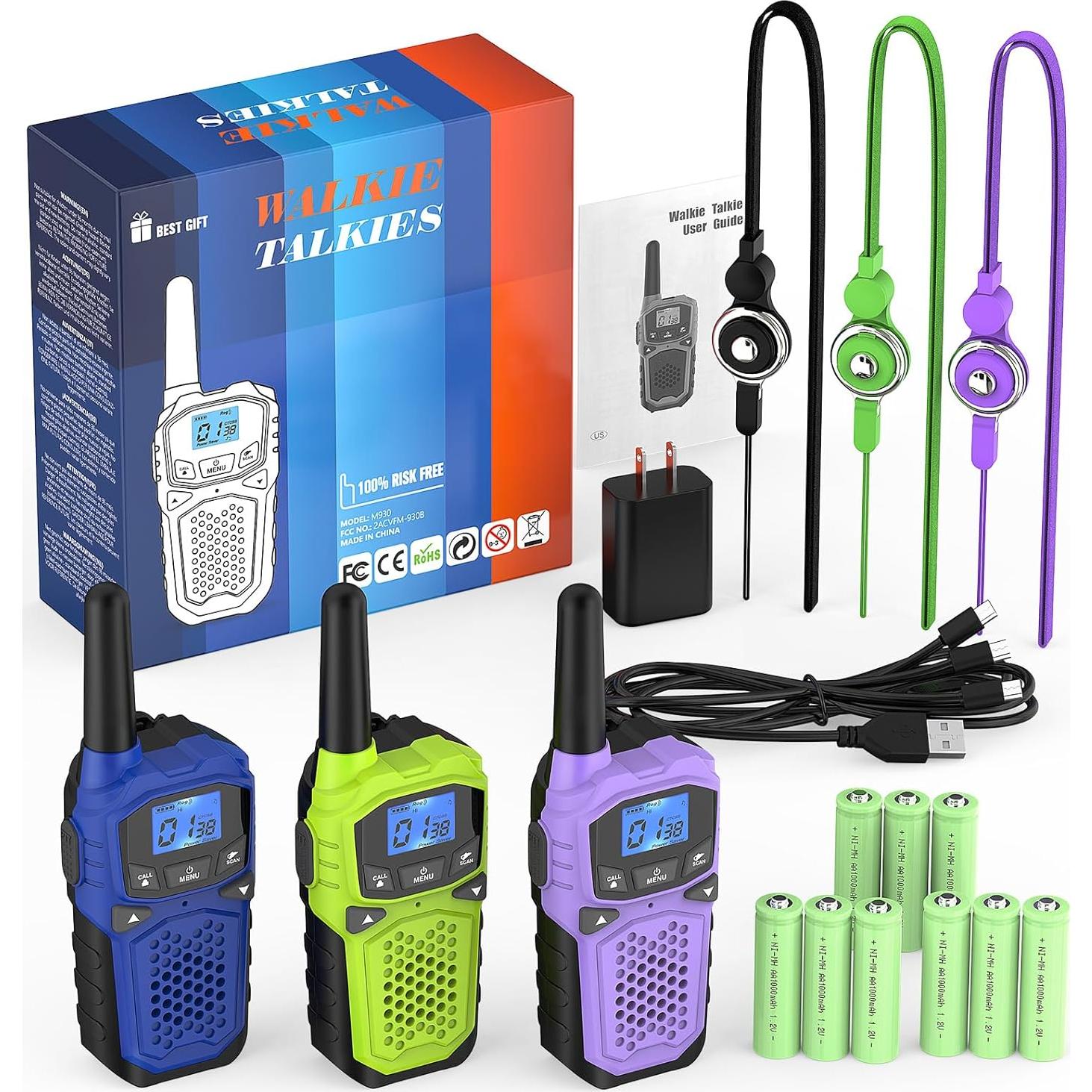 Walkie Talkies WokTok 3 Paquetes Azul Verde Morado