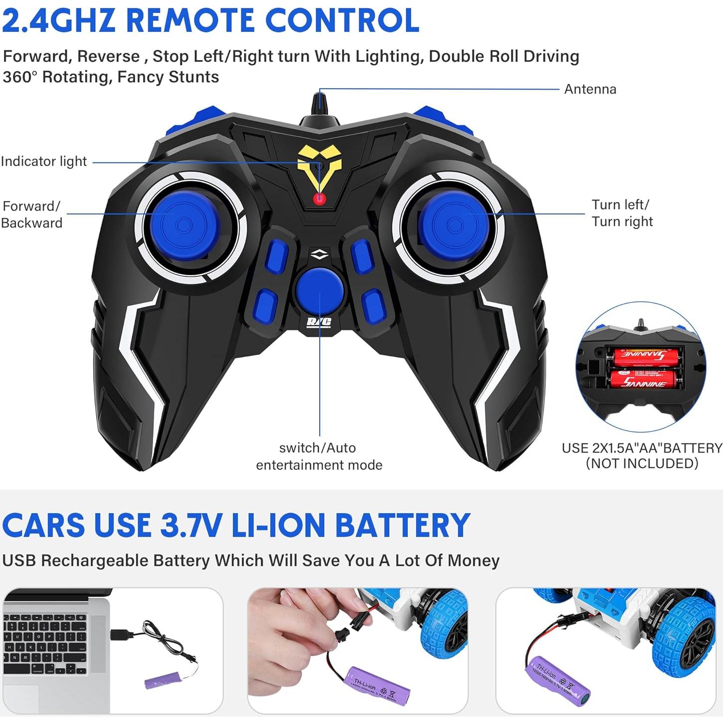 Coche RC Rcabcar Todo Terreno 4WD Acrobacias 360° Azul