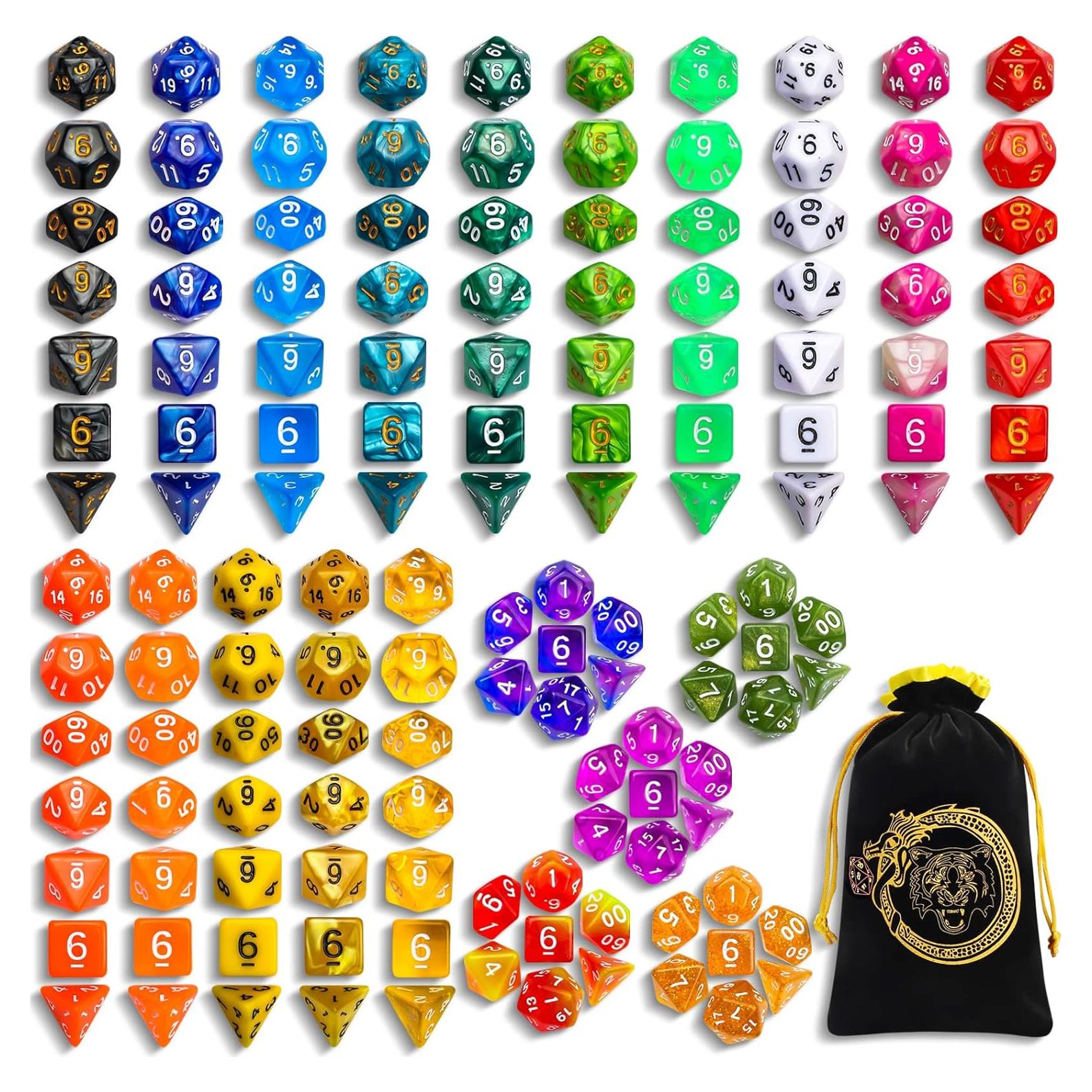 CiaraQ Dados DND 140pcs con Bolsa para Juegos de Rol