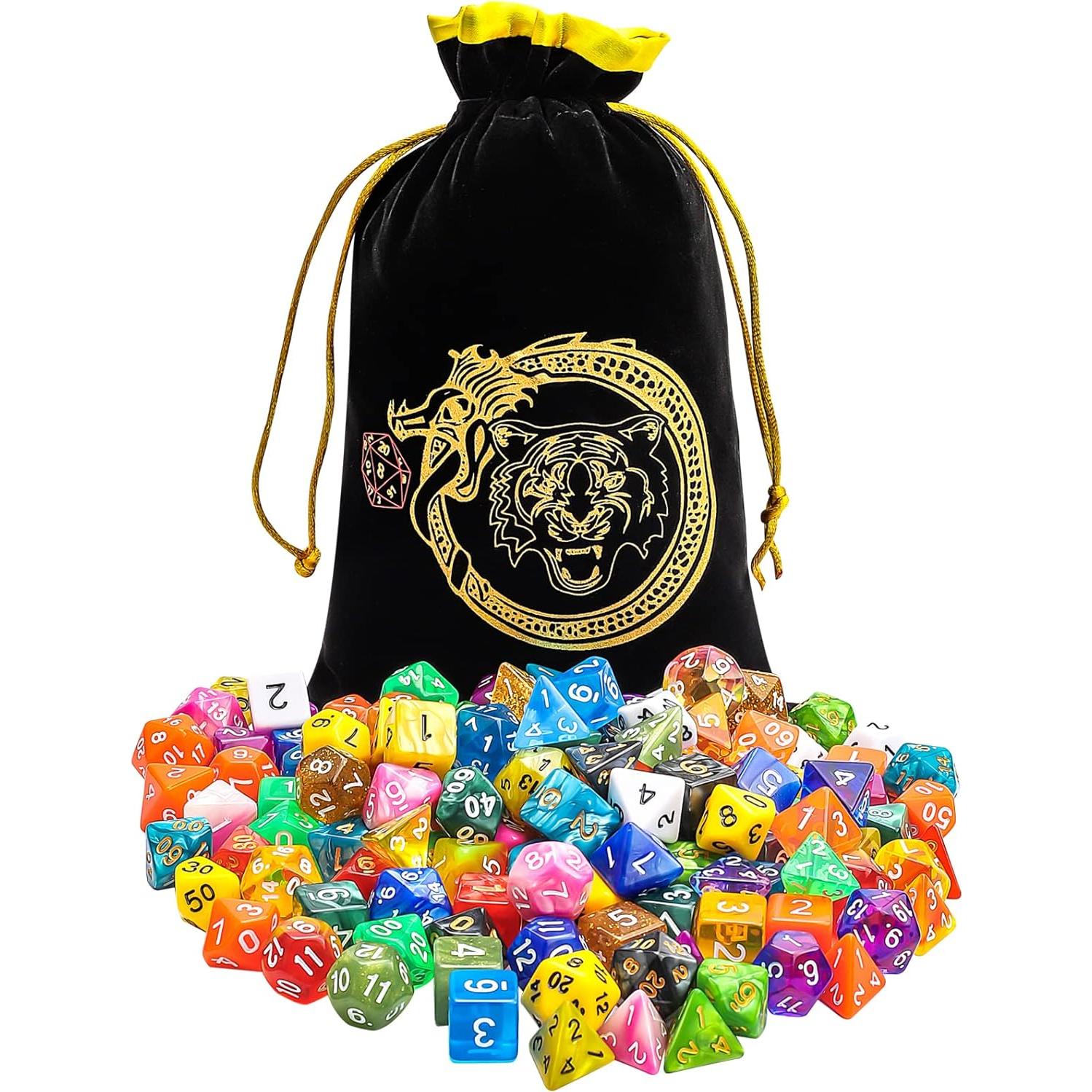 CiaraQ Dados DND 140pcs con Bolsa para Juegos de Rol