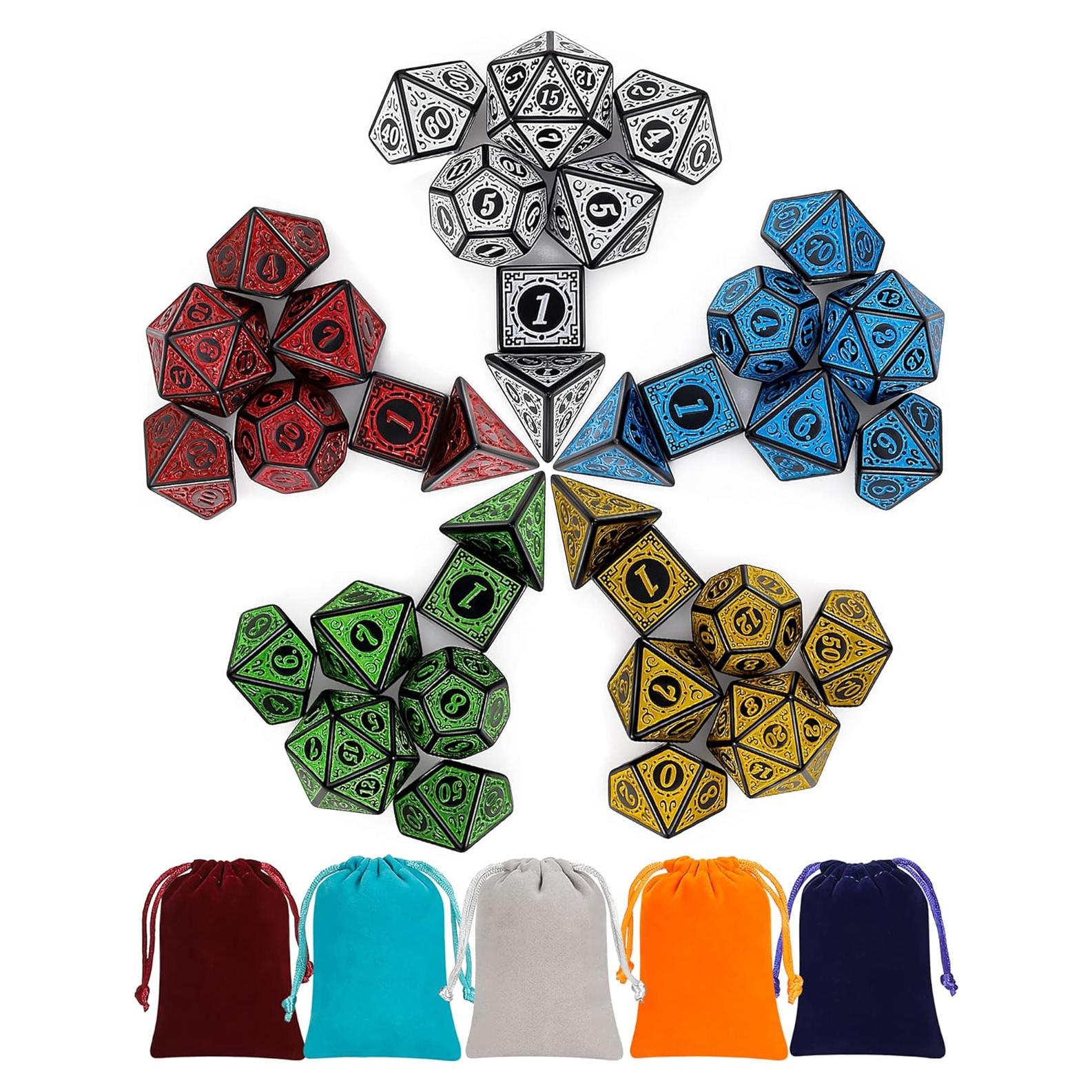 Dados Poliedricos CiaraQ Retro 35 Piezas con 5 Bolsas