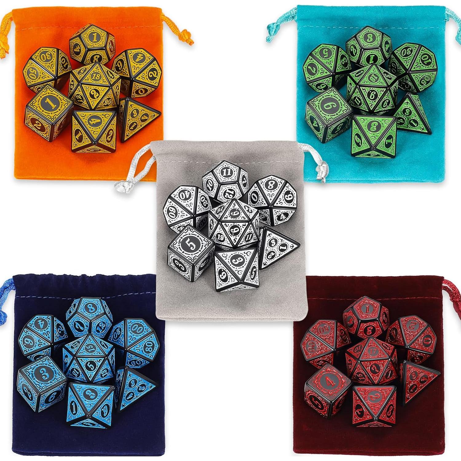 Dados Poliedricos CiaraQ Retro 35 Piezas con 5 Bolsas