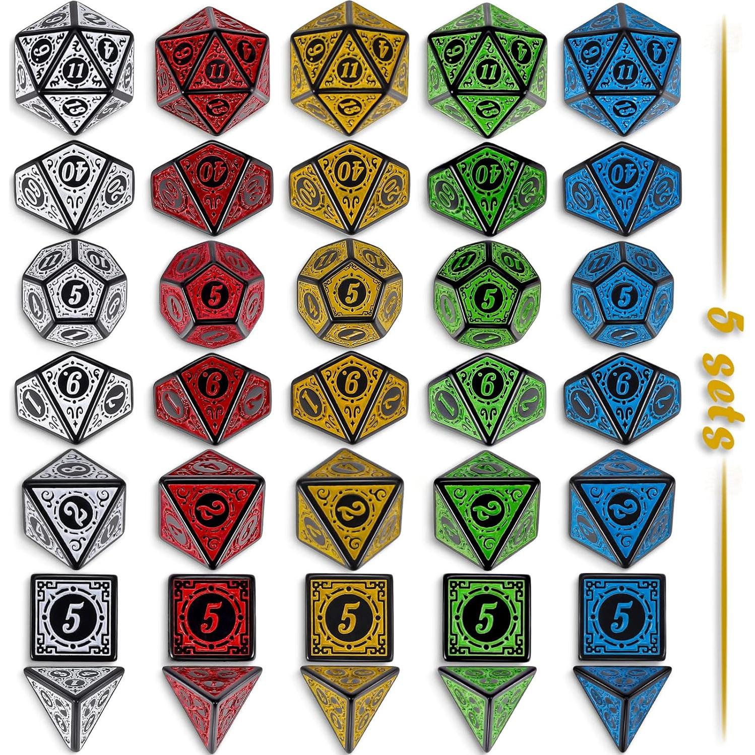 Dados Poliedricos CiaraQ Retro 35 Piezas con 5 Bolsas