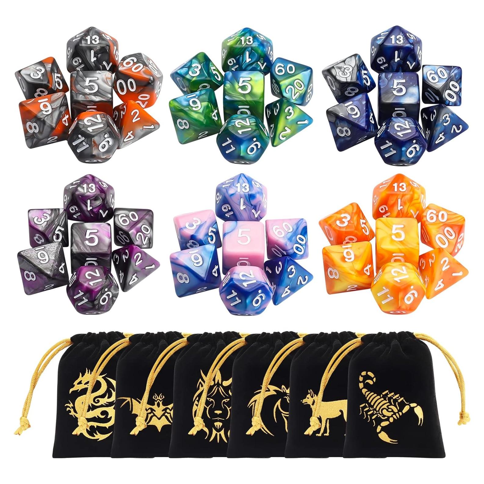 Conjunto de Dados Poliedricos CiaraQ 42 Piezas con 6 Bolsas