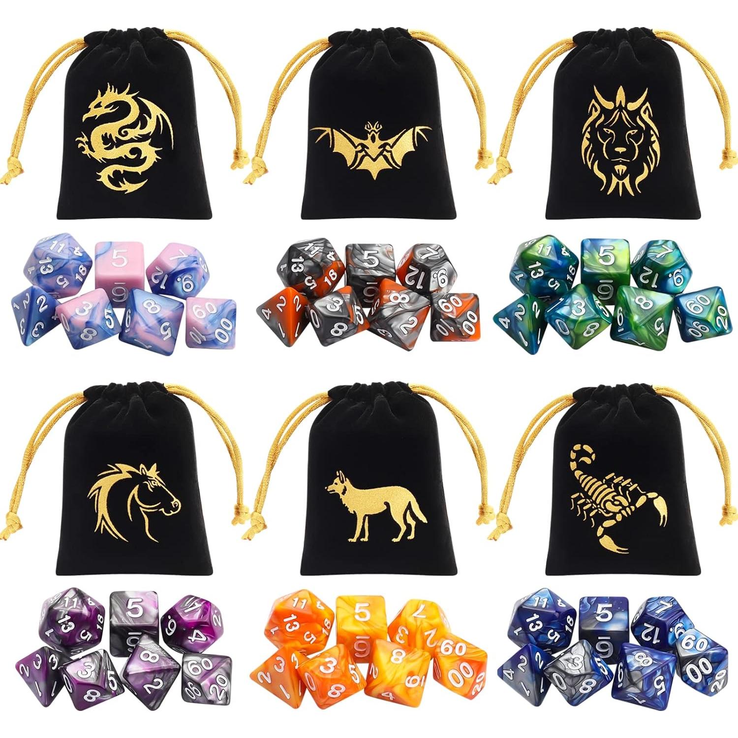 Conjunto de Dados Poliedricos CiaraQ 42 Piezas con 6 Bolsas