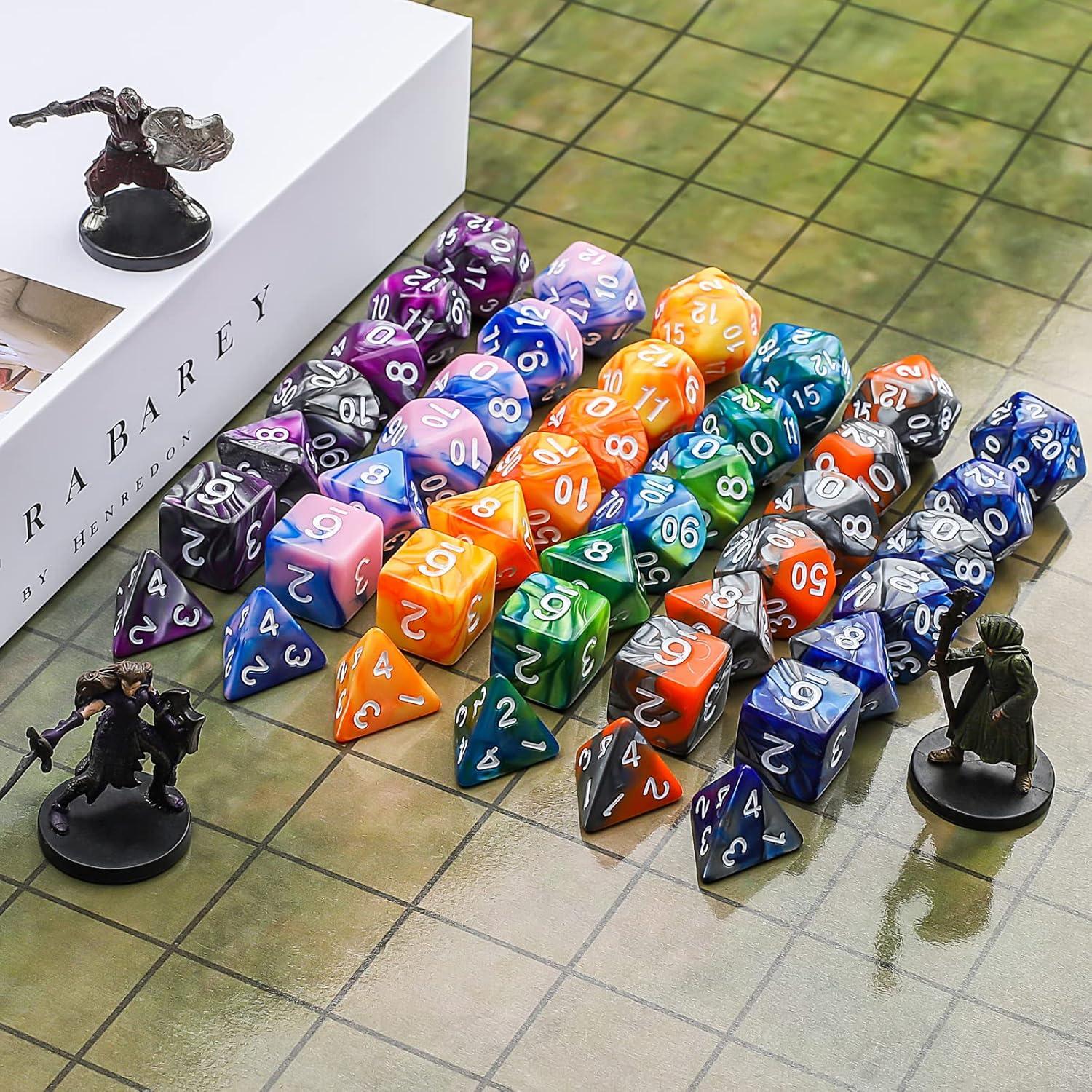 Conjunto de Dados Poliedricos CiaraQ 42 Piezas con 6 Bolsas