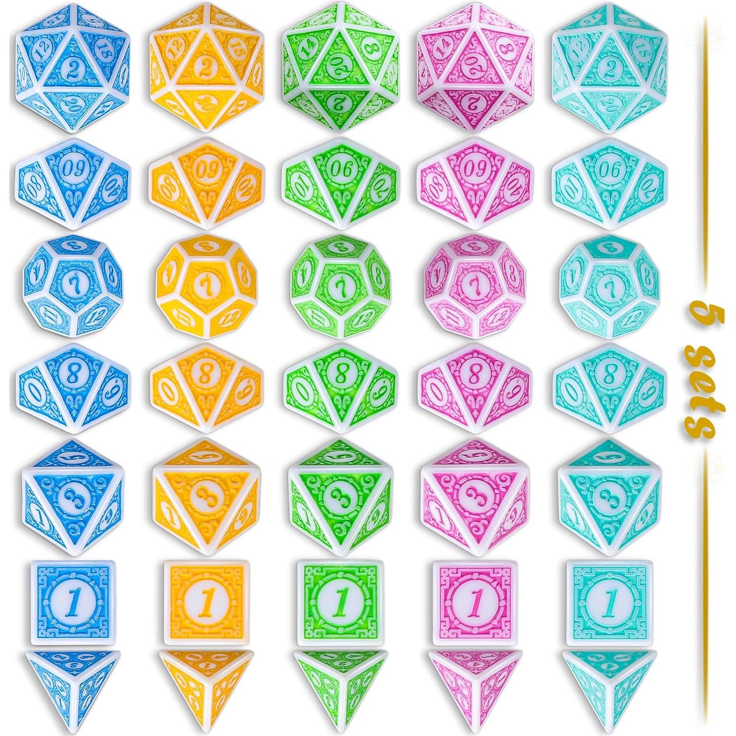 Dados Poliedricos CiaraQ 35 Piezas con 5 Bolsas