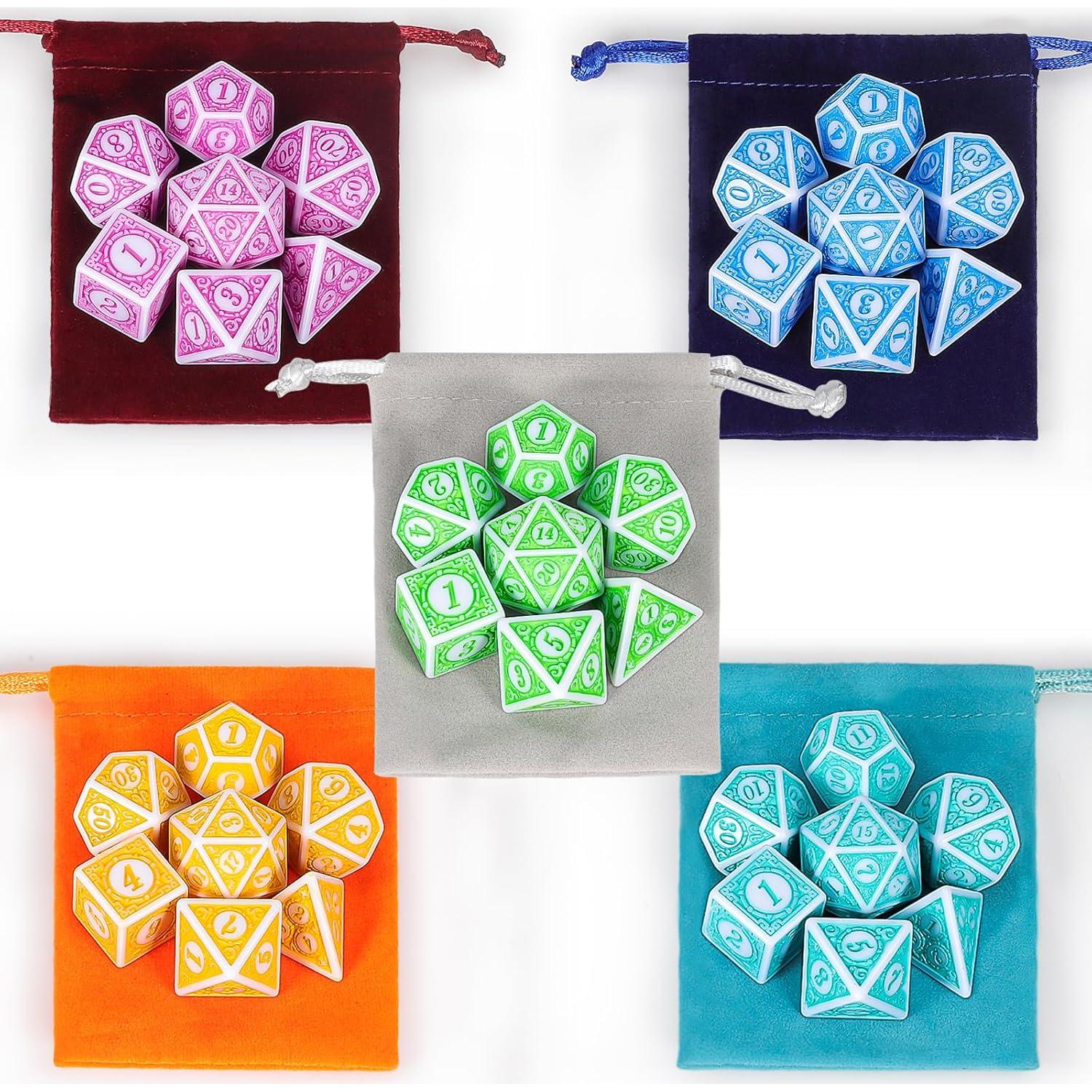 Dados Poliedricos CiaraQ 35 Piezas con 5 Bolsas