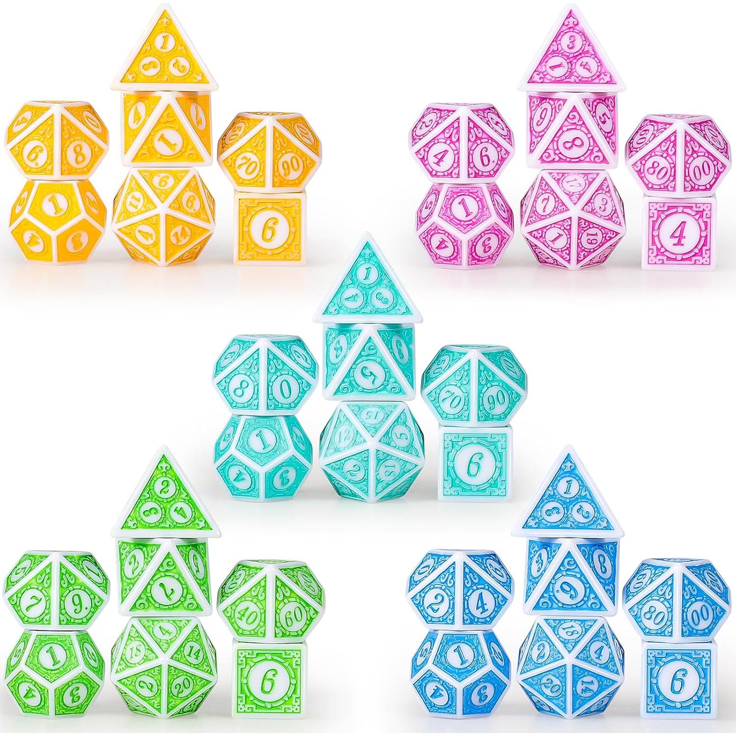 Dados Poliedricos CiaraQ 35 Piezas con 5 Bolsas