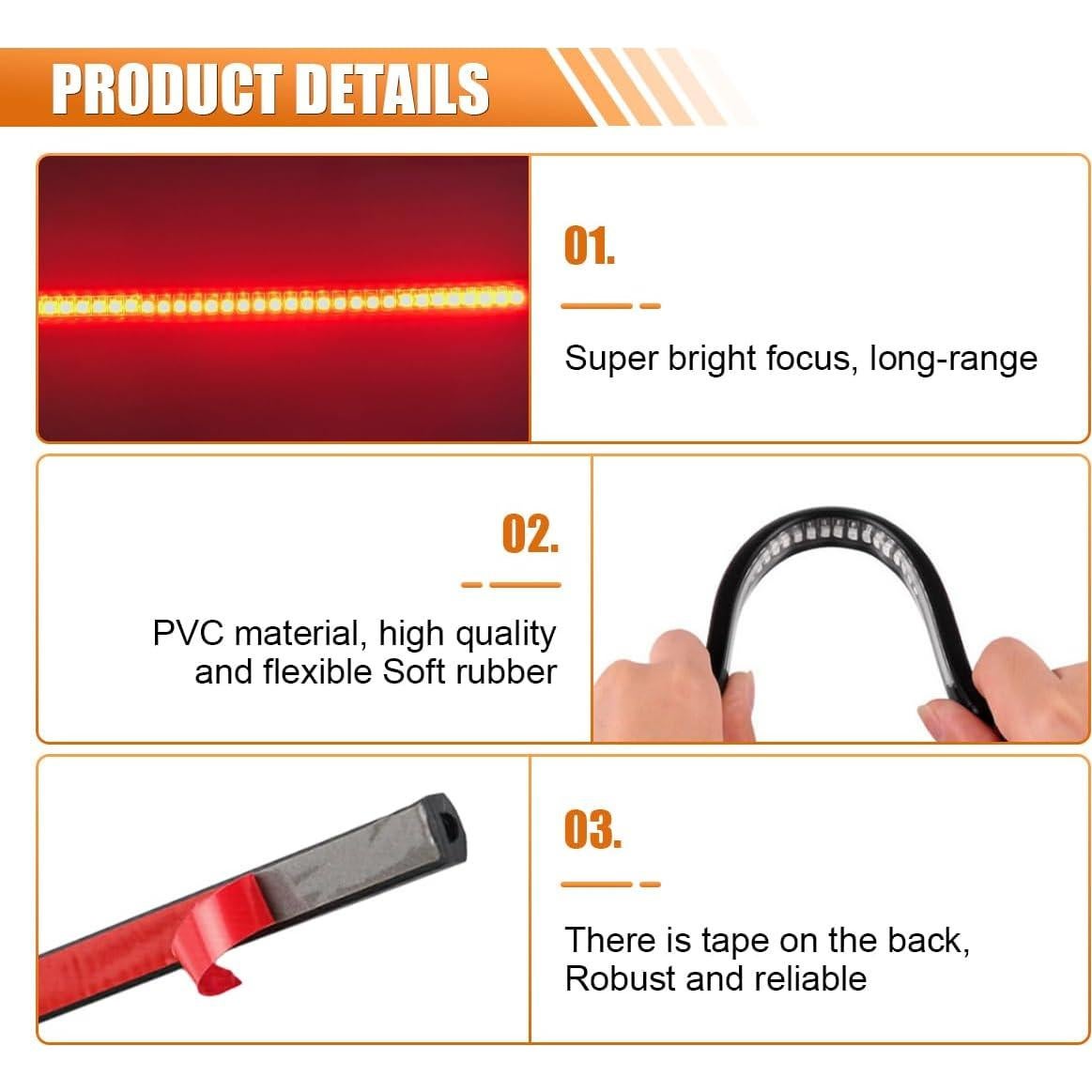 Tira LED de Freno ZIMISI 20 cm Impermeable Rojo y Ámbar