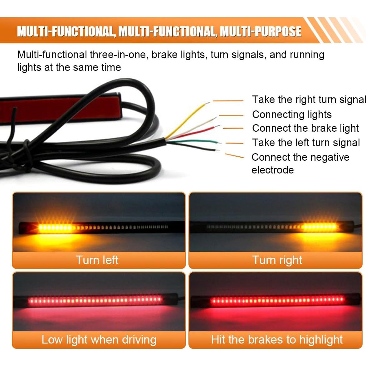 Tira LED de Freno ZIMISI 20 cm Impermeable Rojo y Ámbar