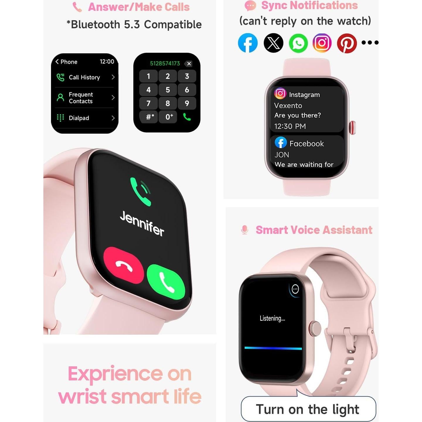 Reloj Inteligente TOOBUR Rosa Claro 1.91" HD Fitness