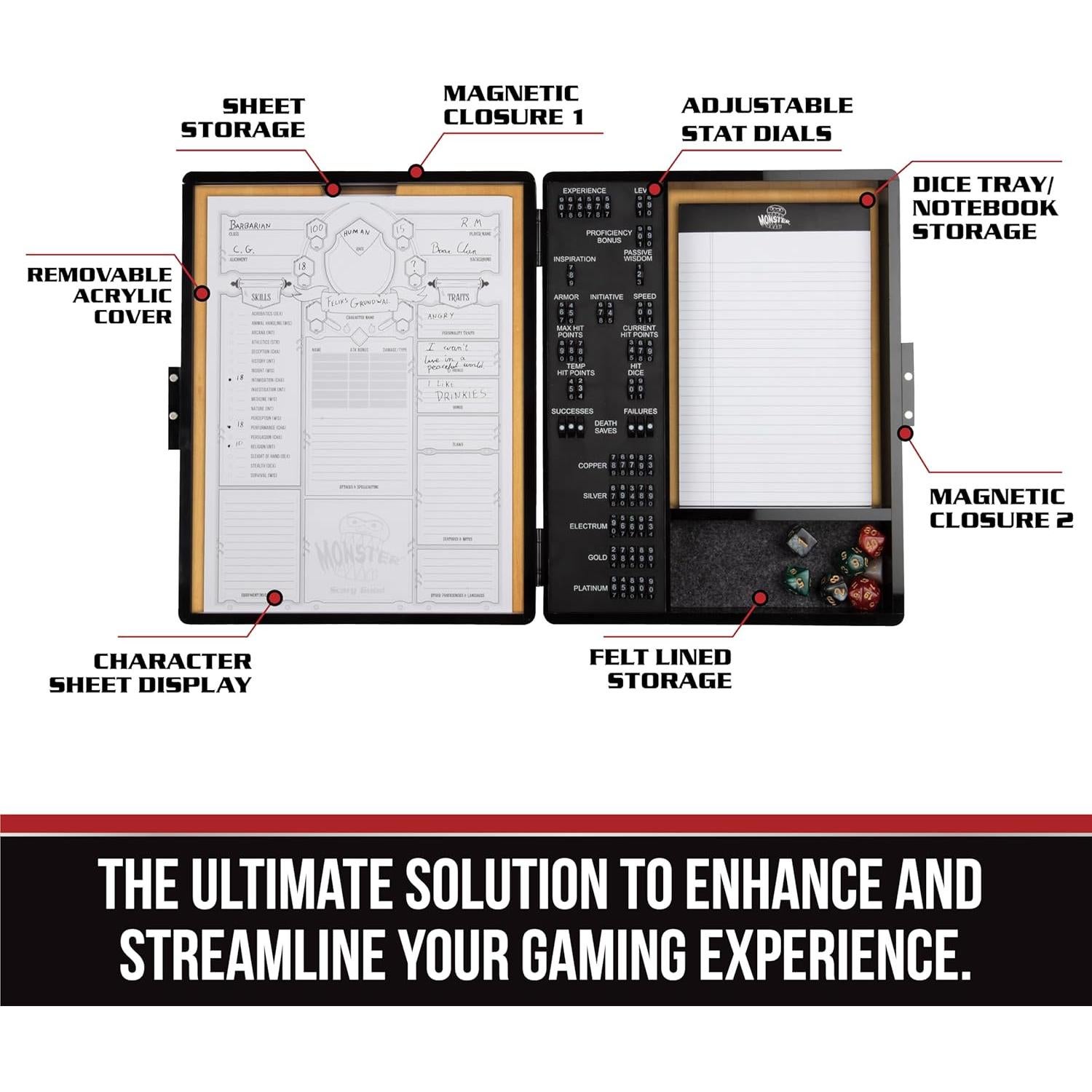Estuche de Madera Deluxe para DND Monster Protectors - Rastrear Estadísticas y Habilidades