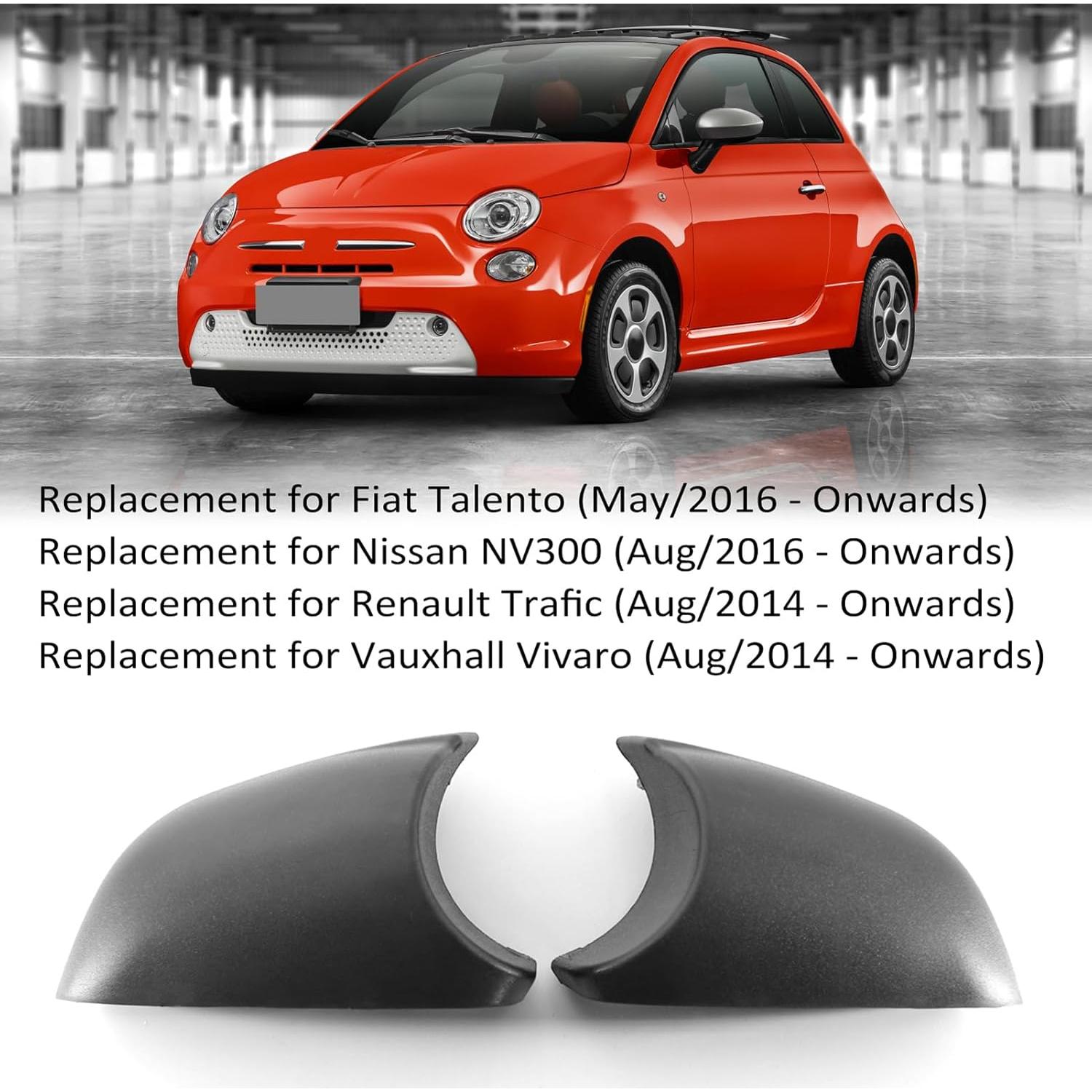 Cubierta Espejo Retrovisor Shkalacar para Fiat Talento, Negro