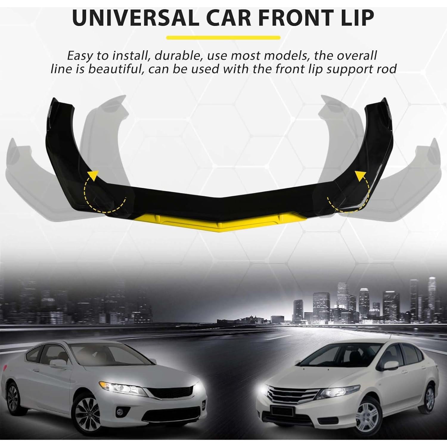 Labio Frontal Universal DEERMOTO Ajustable para Coche - Negro y Amarillo