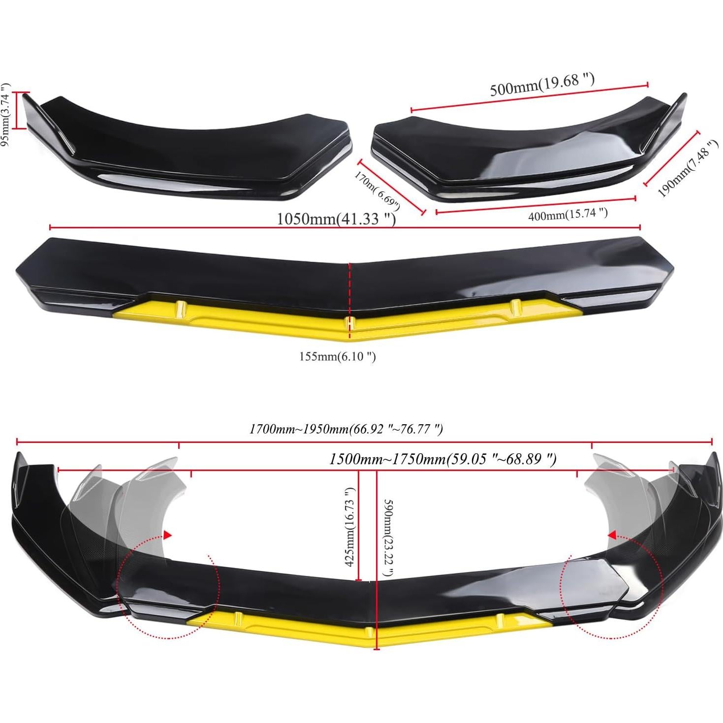 Labio Frontal Universal DEERMOTO Ajustable para Coche - Negro y Amarillo