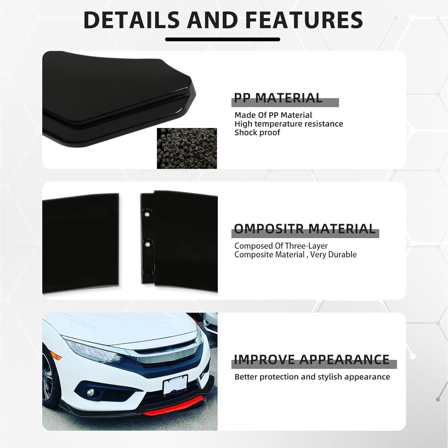 Labio Frontal Universal DEERMOTO Ajustable para Coche - Negro y Amarillo