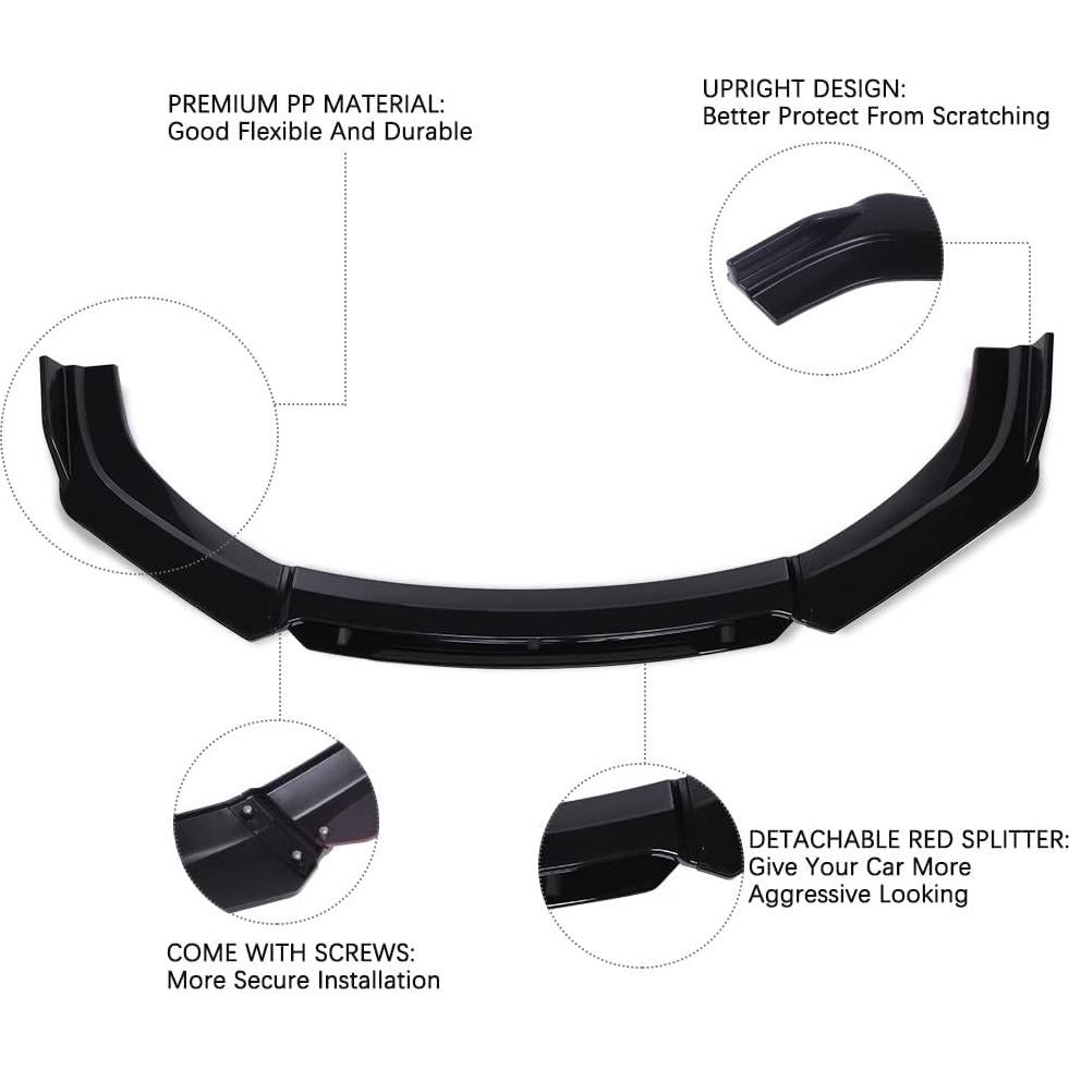 Kit Divisor Labio Frontal Universal KEEPDSGN 4 Piezas Negro