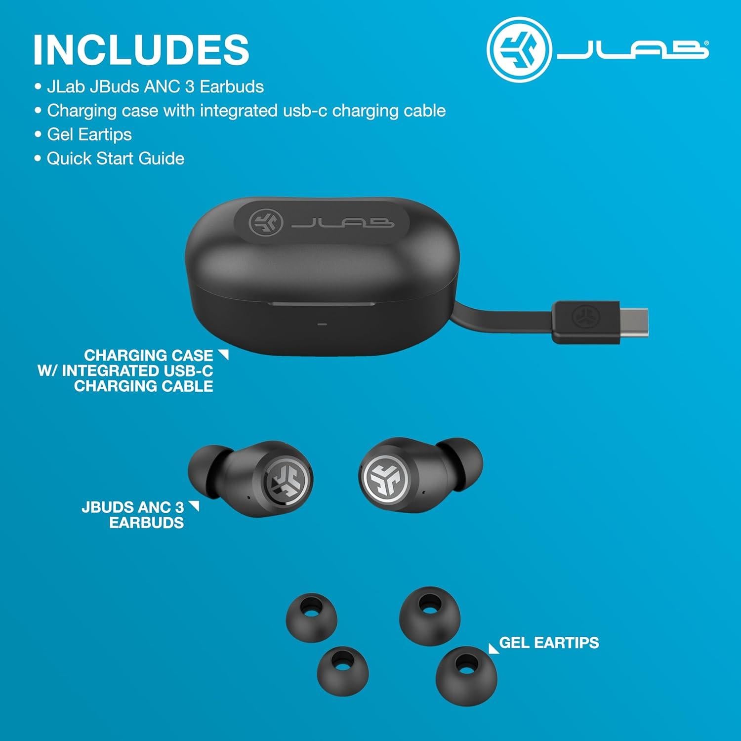 Auriculares Inalámbricos JLab JBuds ANC 3 con Estuche Carga