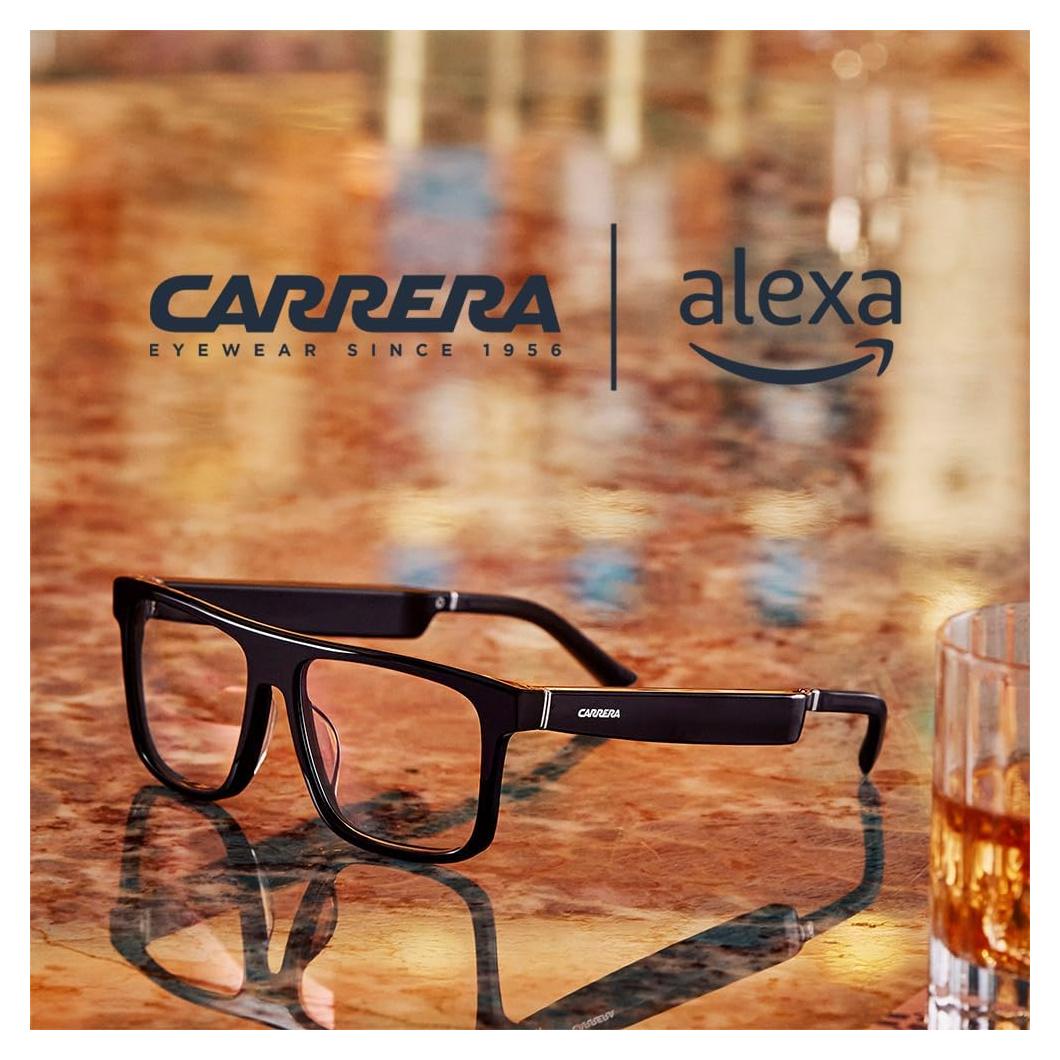 Carrera Smart Glasses with Alexa (newest model), Smart audio glasses, Sprinter black frames with blue light filtering lenses, Square