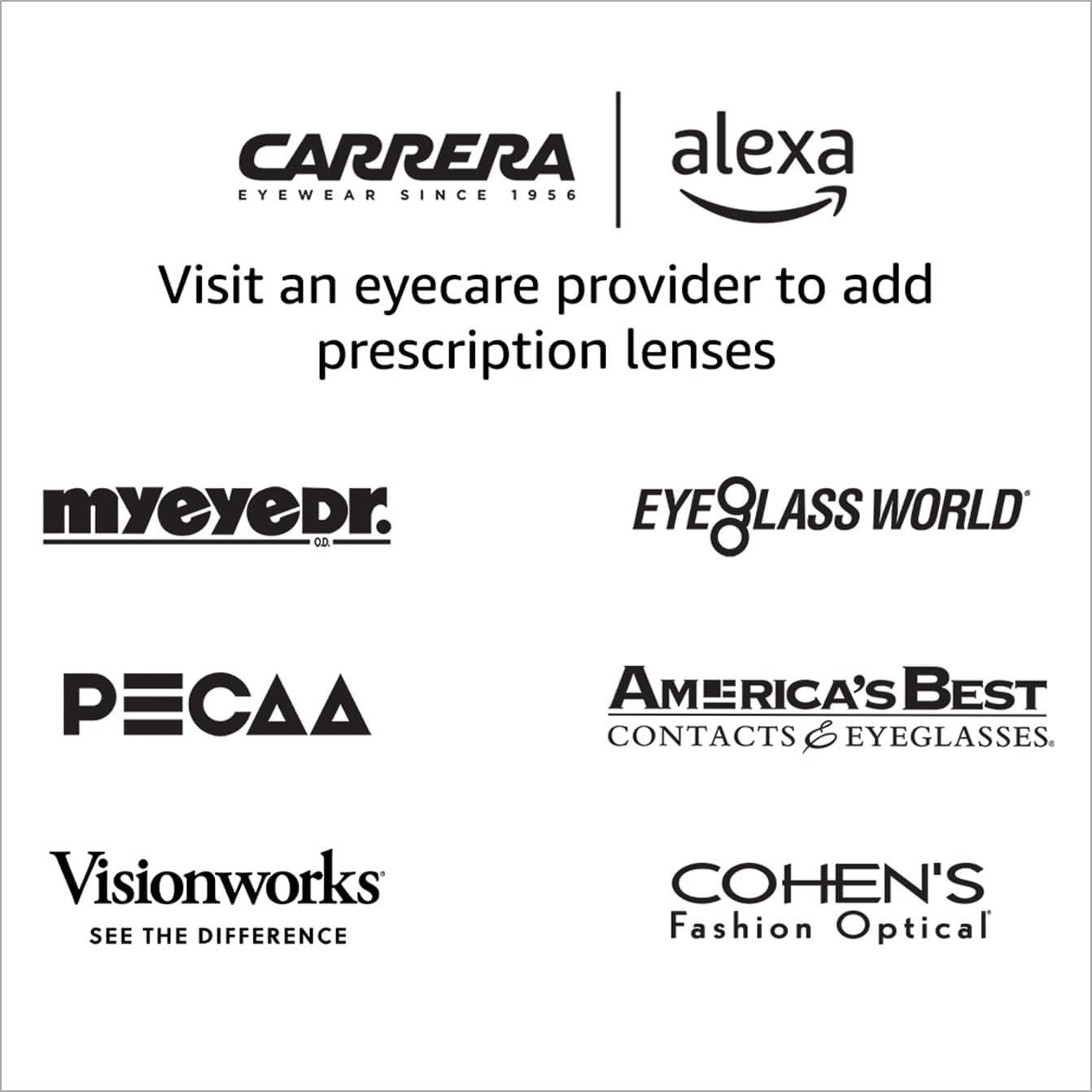 Carrera Smart Glasses with Alexa (newest model), Smart audio glasses, Sprinter black frames with blue light filtering lenses, Square
