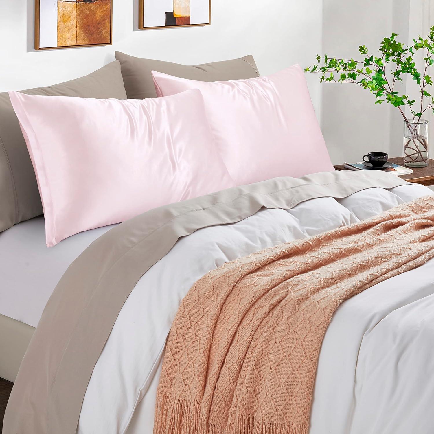 Juego de 2 Fundas de Almohada de Satén HommxJF Rosa Rubor 51x66