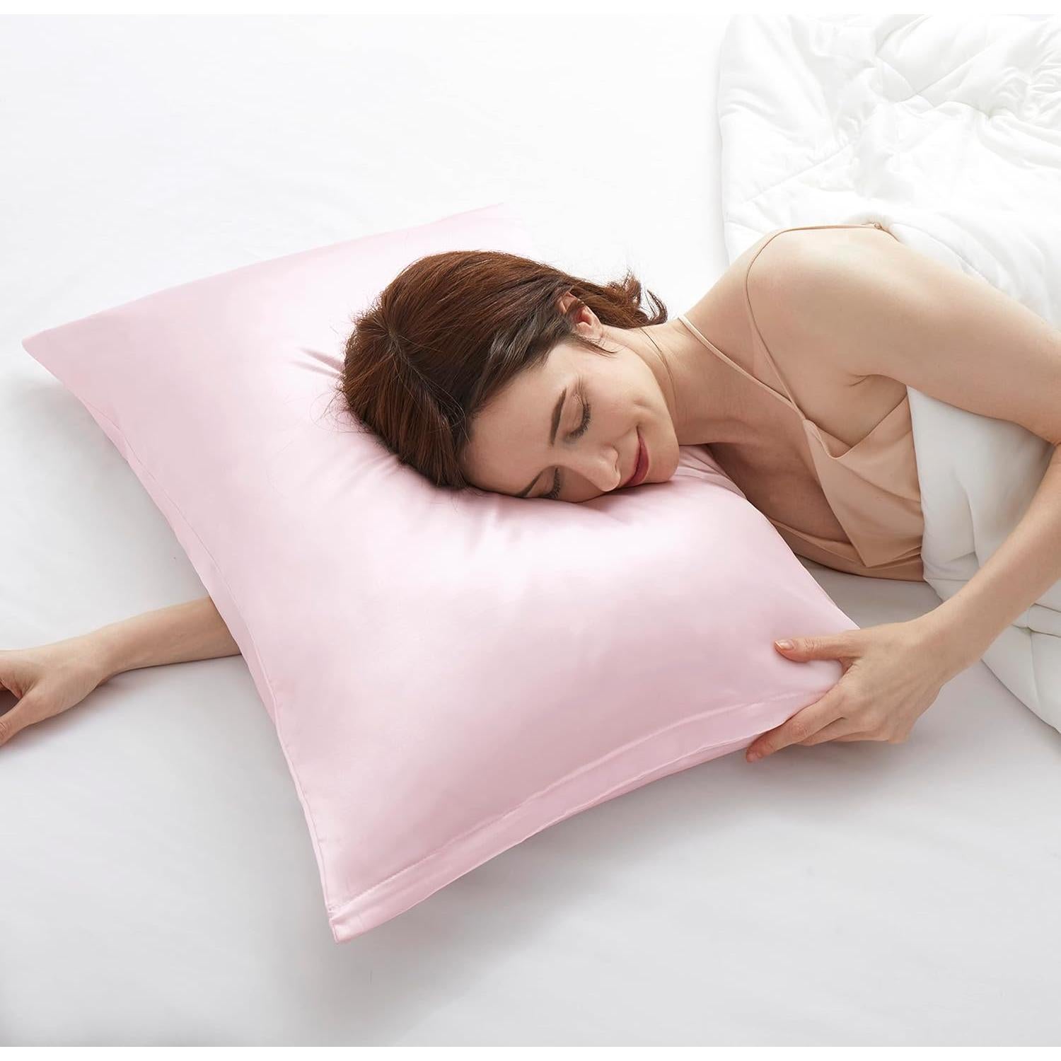 Juego de 2 Fundas de Almohada de Satén HommxJF Rosa Rubor 51x66