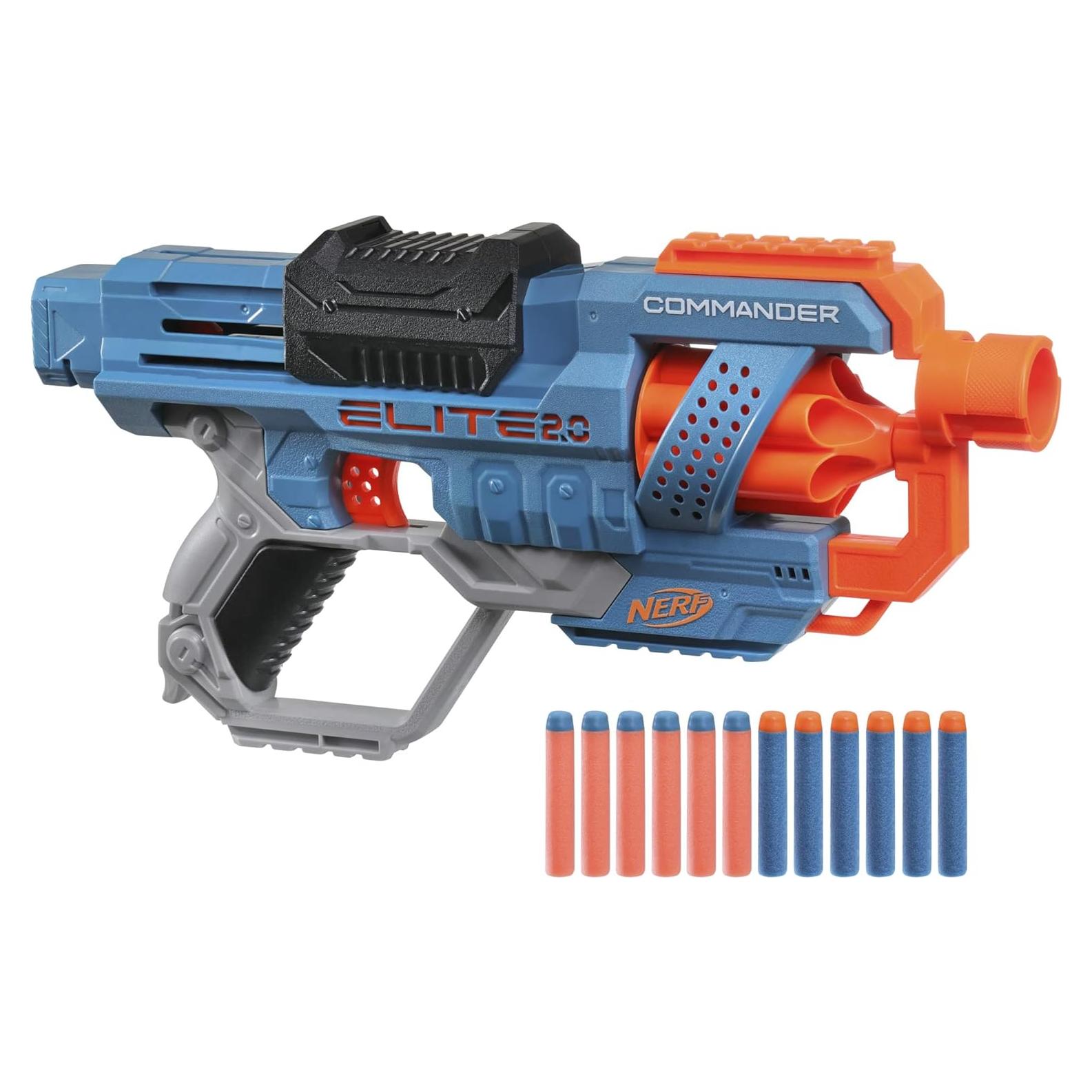 Nerf Elite 2.0 Commander RC-6 Blaster, 12 Elite Darts, 6-Dart Rotating Drum, Tactical Rails, Barrel and Stock Attachment Points