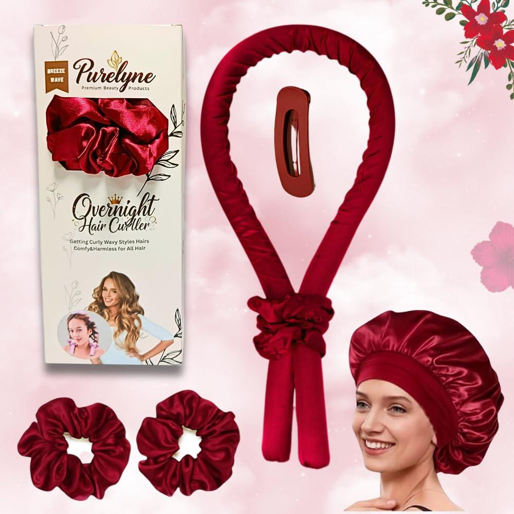 Rizador de Cabello Sin Calor Purelyne - Kit 5 Piezas Rojo Vino