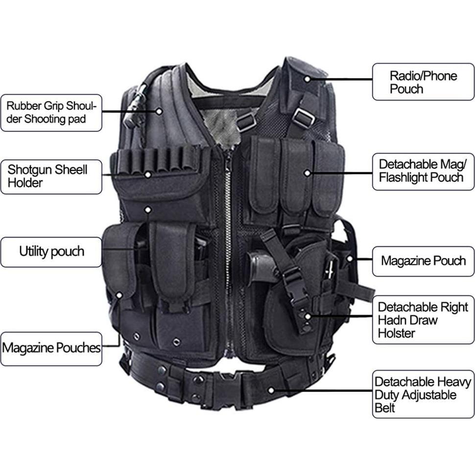 Chaleco Táctico vAv YAKEDA Ajustable Transpirable Negro
