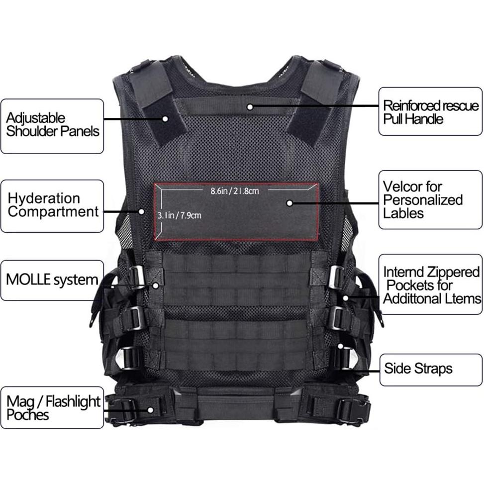 Chaleco Táctico vAv YAKEDA Ajustable Transpirable Negro