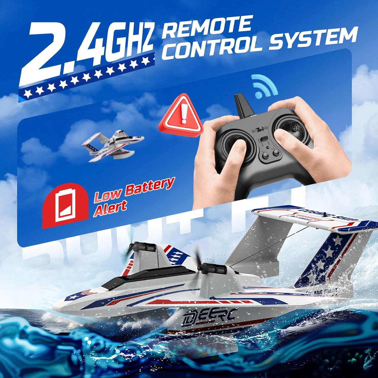 DEERC Avión RC Anfibio 3CH para Agua y Tierra 0.66kg