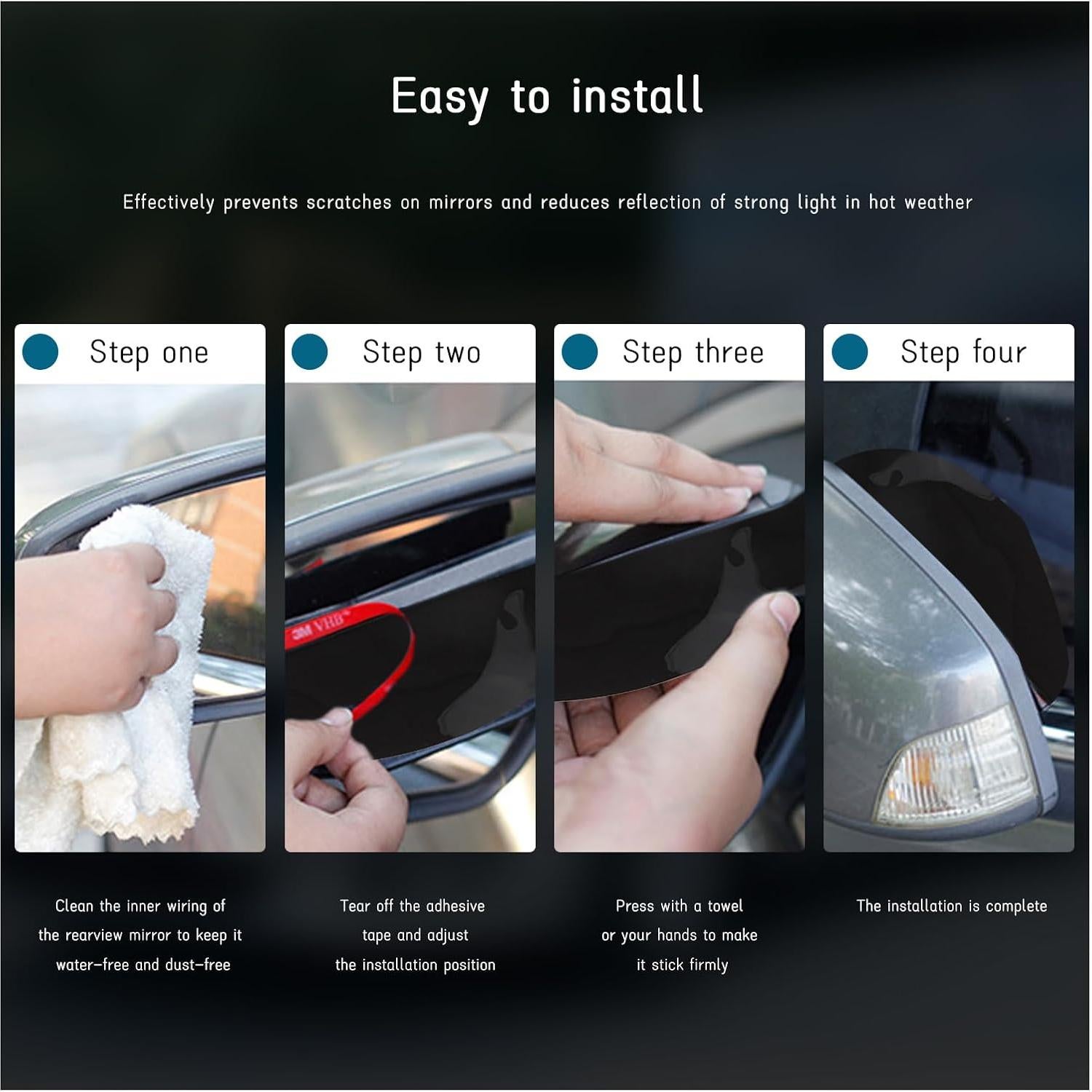 Protector de Lluvia para Espejo de Auto Dickno 2 PCS Negro